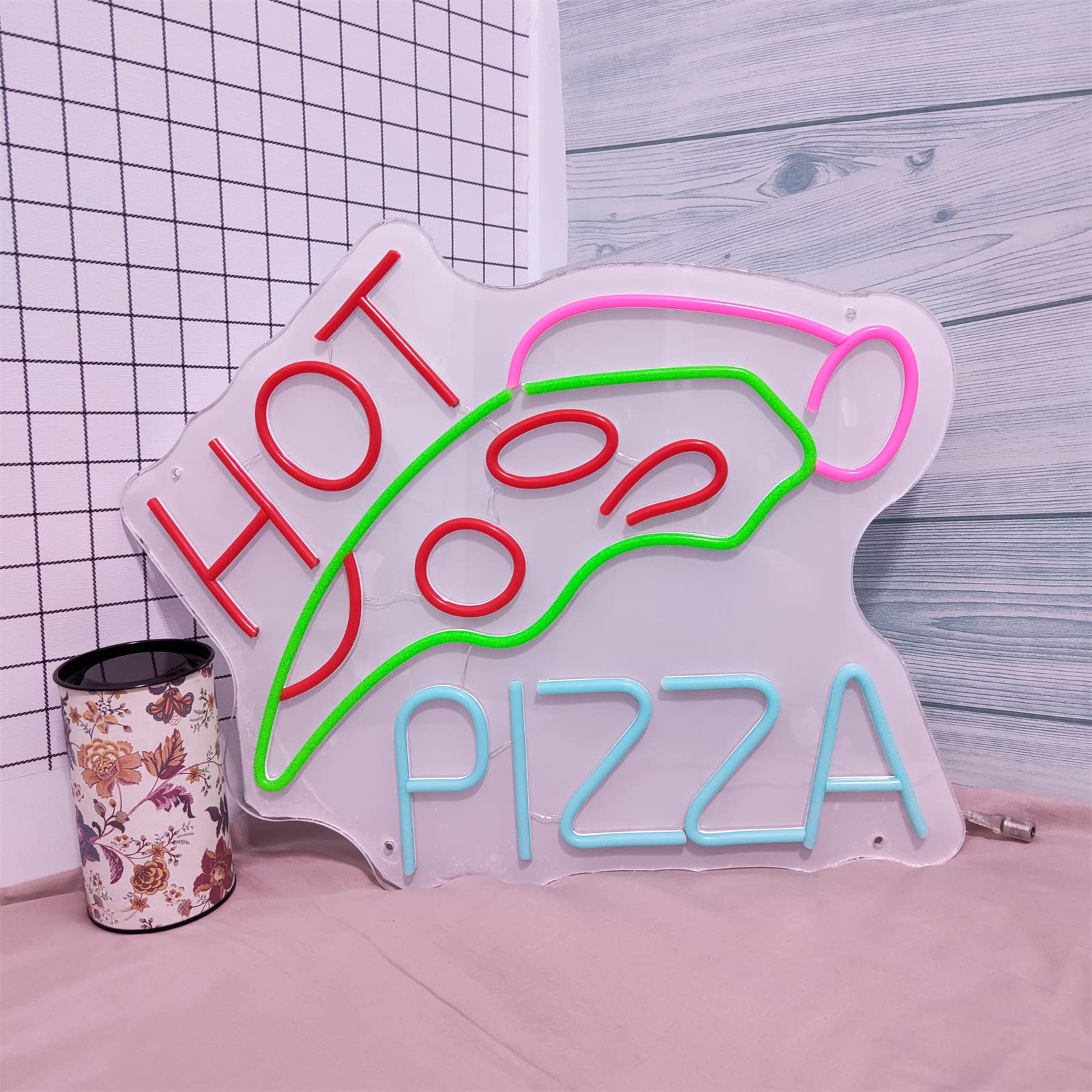 YSOLDA Letrero de neón LED para Pizza, Luces de neón de Negocios con Enchufe Personalizado con atenuador Remoto, para cafetería Restaurante de Comida rápida decoración Regulable Colgante,60x49cm