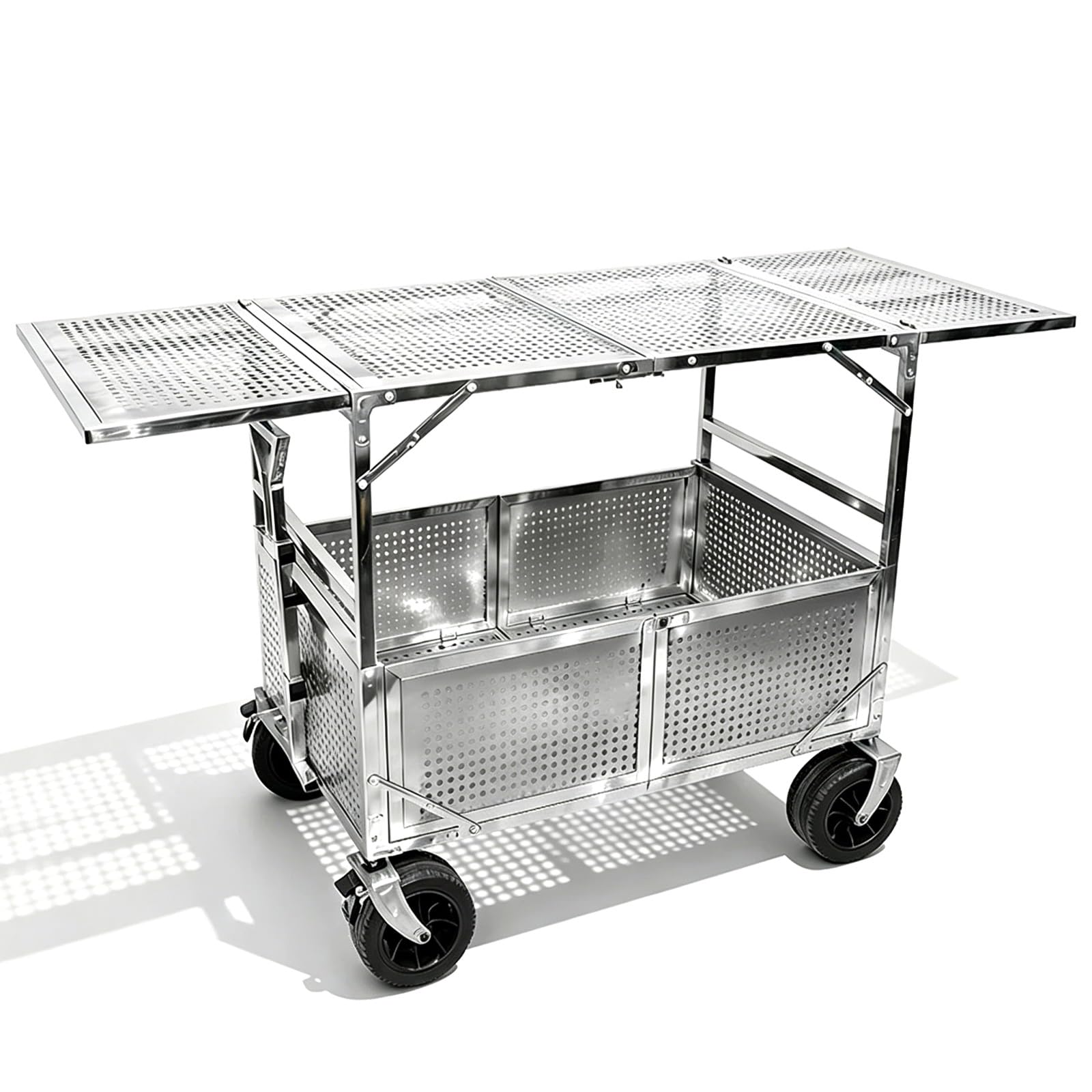 Carro de Ventas Plegable de Acero Inoxidable con Mesa Extensible Puesto de Mercado portátil para mercadillos y exhibiciones al Aire Libre