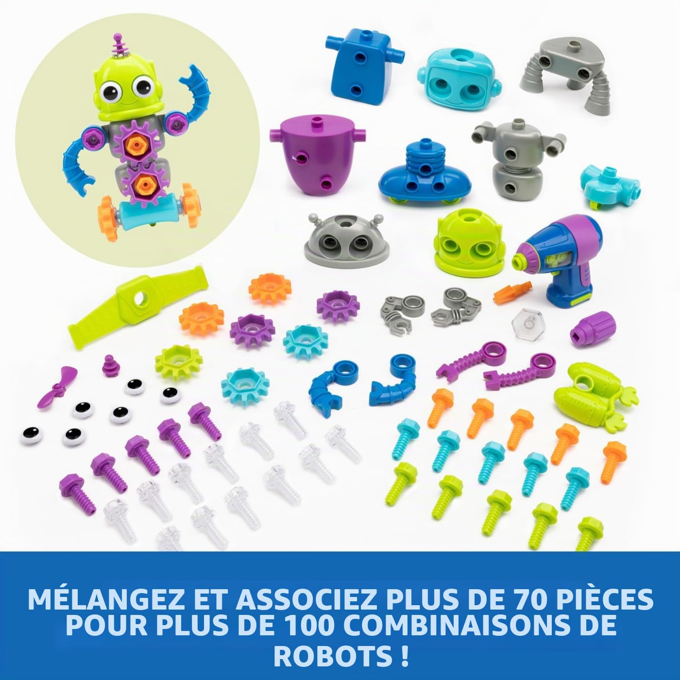 Learning Resources Atelier Robot Design & Drill, Robot pour Les garçons et Les Filles, Jouets STEM de Construction pour Enfants, Jouets à emporter avec perceuse pour Enfant Qui Fonctionne, dès 3 Ans