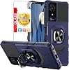 TJS Compatible for TCL K24 Case, TCL K23 Case, with Tempered Glass Screen Protector, Metal Ring Magnetic Support Kickstand Heavy Duty Drop Protection Cover Phone Case Blue