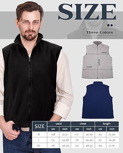 Vista 2 de Twistover Panitay - Chaleco de forro polar suave con cremallera completa para hombre, 3 piezas, chaleco sin mangas, cálido y ligero con cremallera