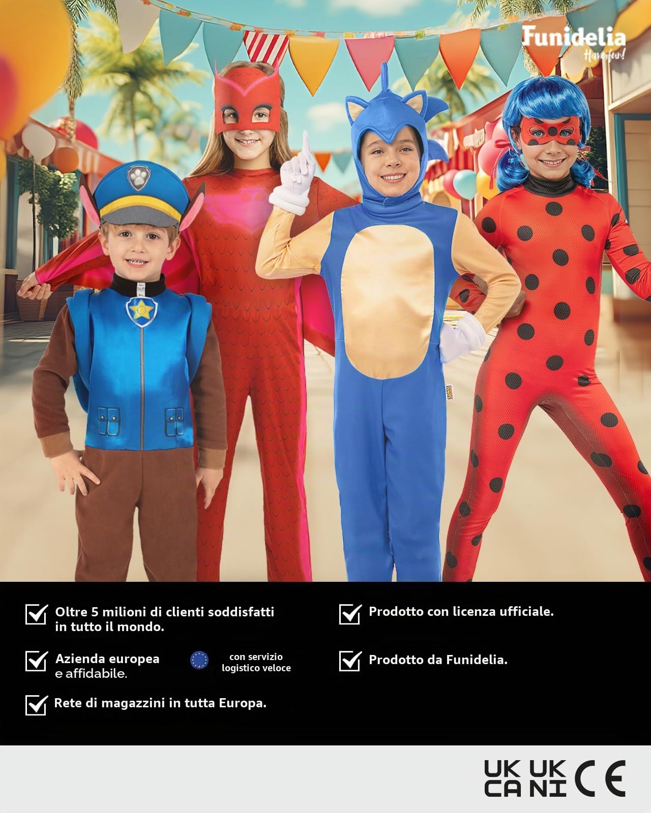 Funidelia Costume Cat Noir con accessori - Ladybug per bambino, Licenza Ufficiale, Cartoni Animati, Ladybug - Vestito per bambini per feste, Carnevale e Halloween