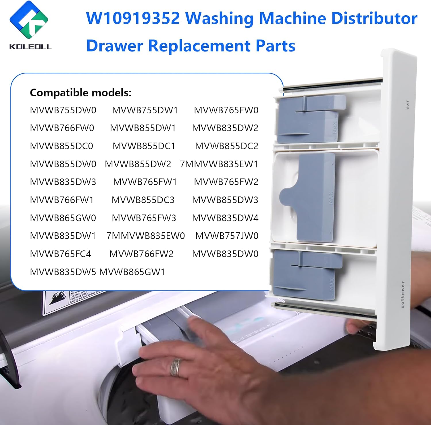 List of compatible Maytag washer models for W10919352 dispenser drawer