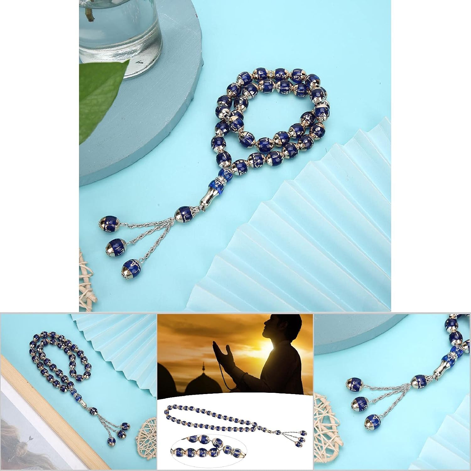 Muslim Prayer Beads for Daily Salah 99 Count,12mm Blue Beads 35cm Length image 2