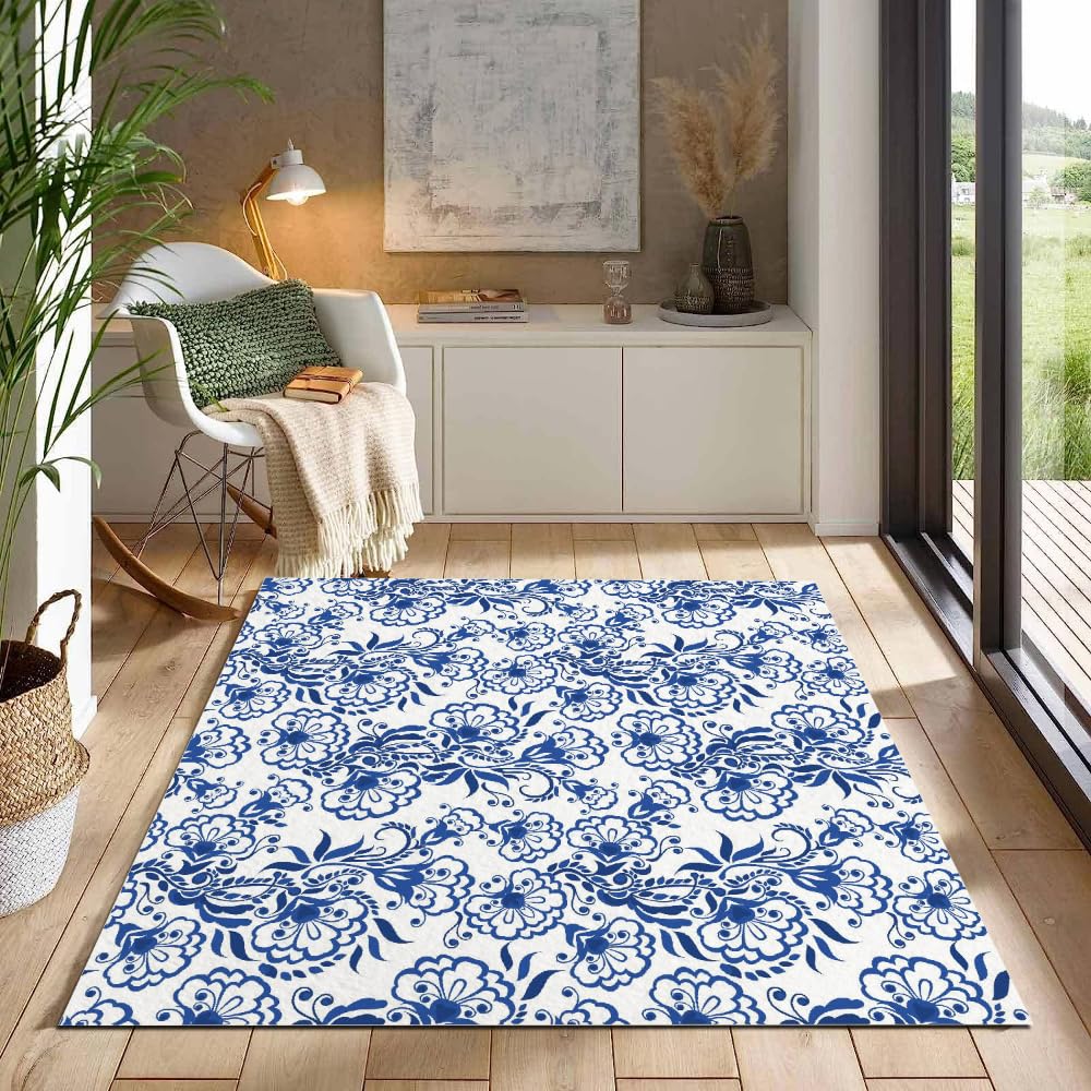 Amazon.com: Blue Floral Area Rug 3x4 Chinoiserie Flower Soft