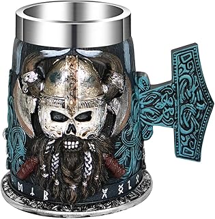 Tasse à bière Viking avec doublure en acier inoxydable - Motif tête de mort de pirate nordique - Cadeau unique à collectionner - 500 ml