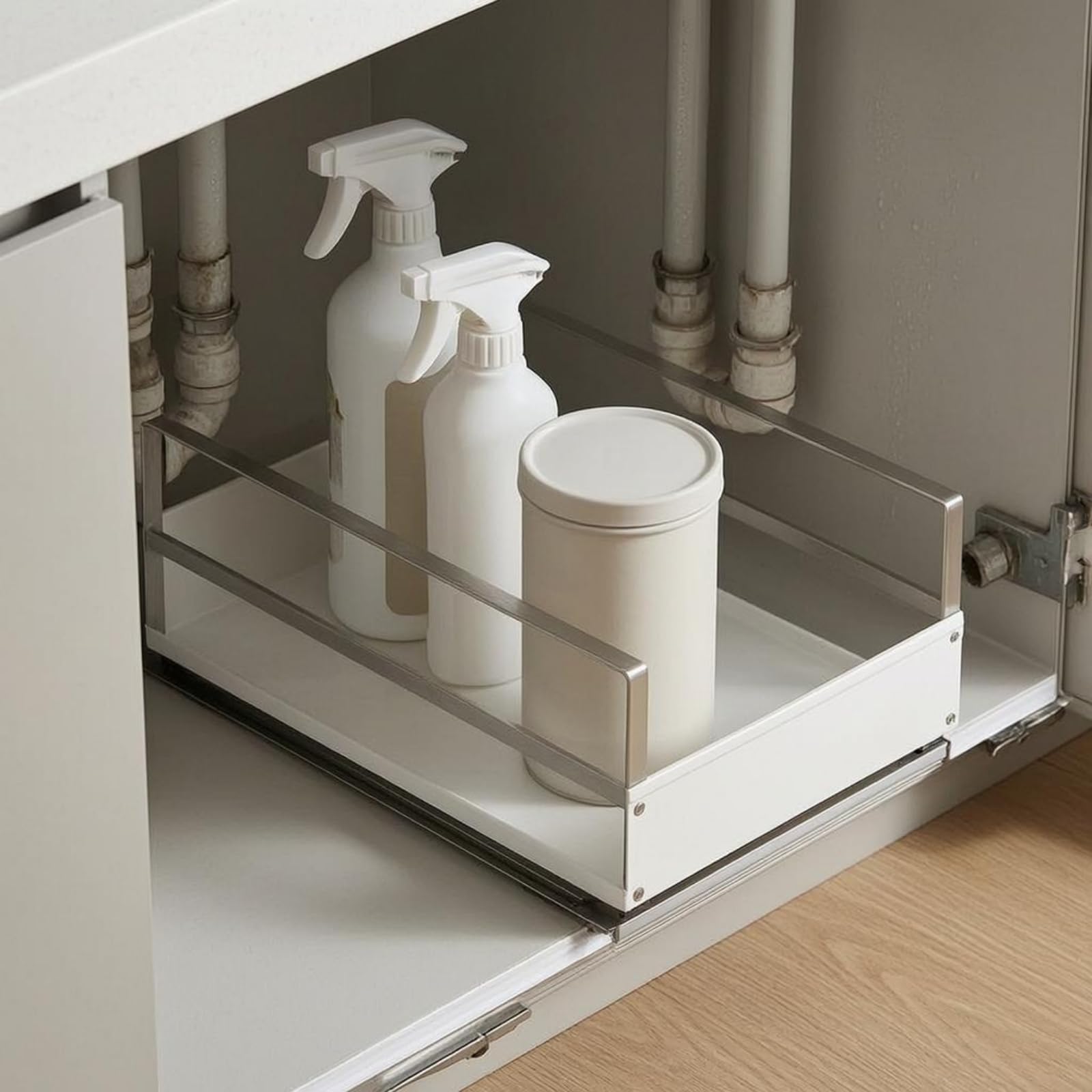 Cesta de Almacenamiento de Cocina para, Cesta Extraíble De Tabla, Blanco, Tamaño Pequeño + Pequeño