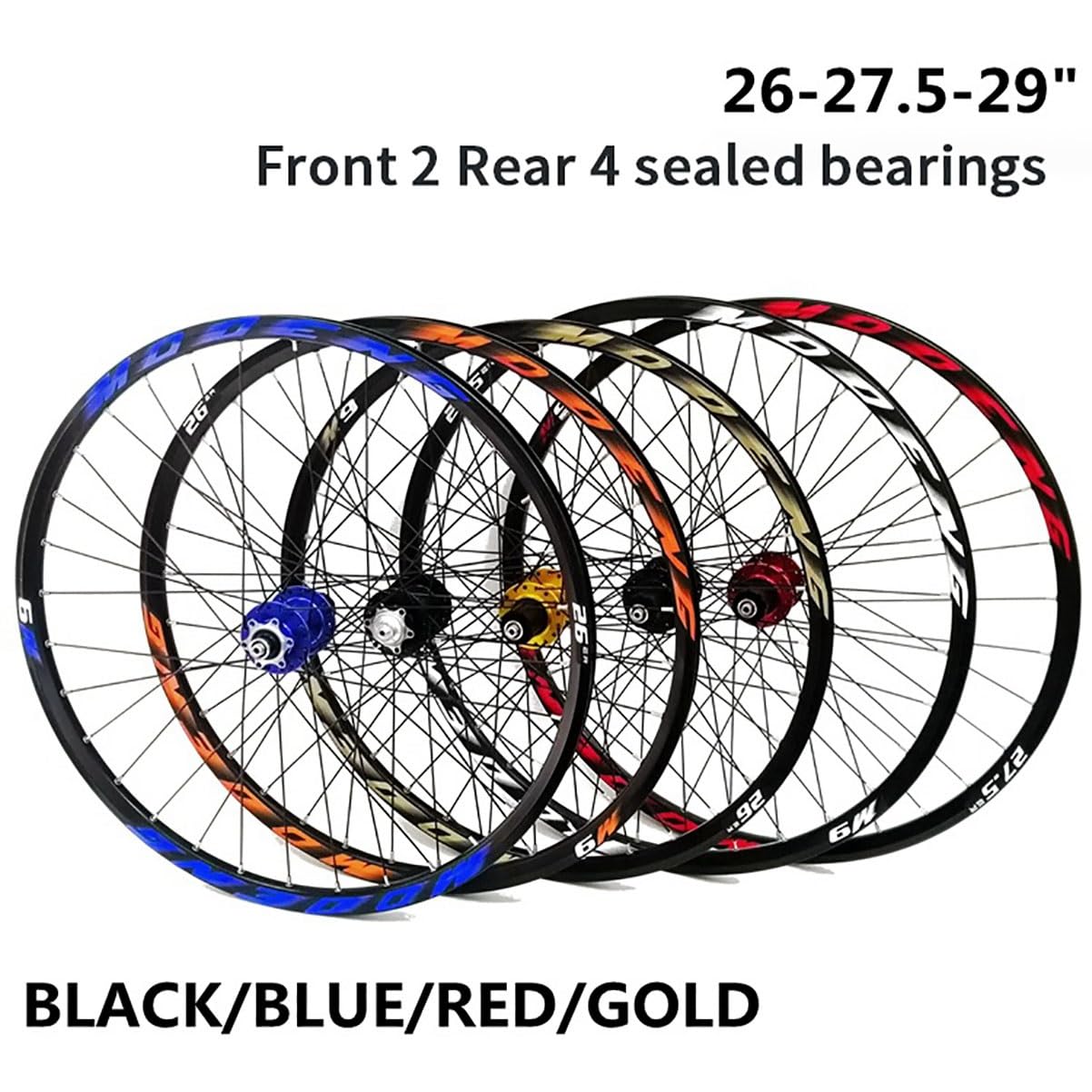 Juego De Ruedas Para Bicicleta De Montaña 26 27.5 29 Pulgadas Liberación Rápida | Freno Disco Llanta 32H Ruedas Delanteras Traseras Para Cassette 8-11 Velocidades(Gold,27.5in)