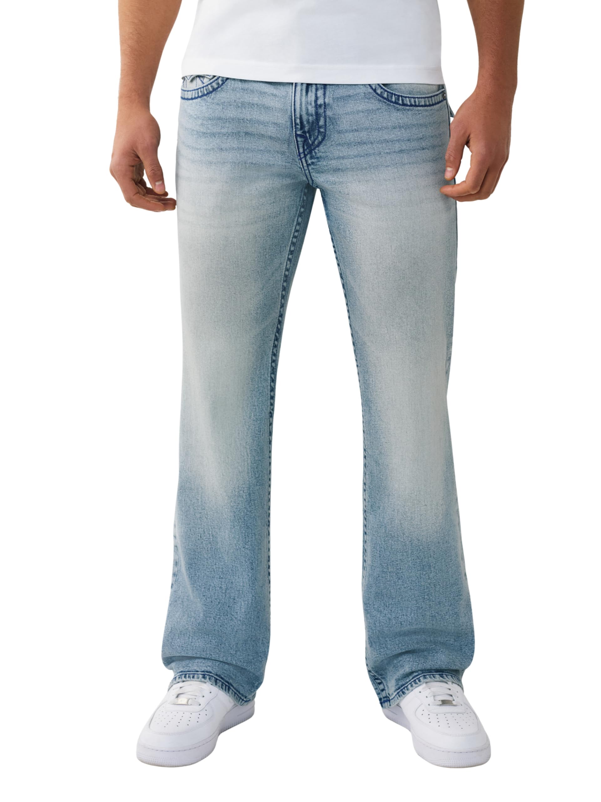 True Religion Mens Billy Flap Bootcut Jean 34 Relaxed Fit Iconic Flap Pockets Signature Horseshoe Stitching