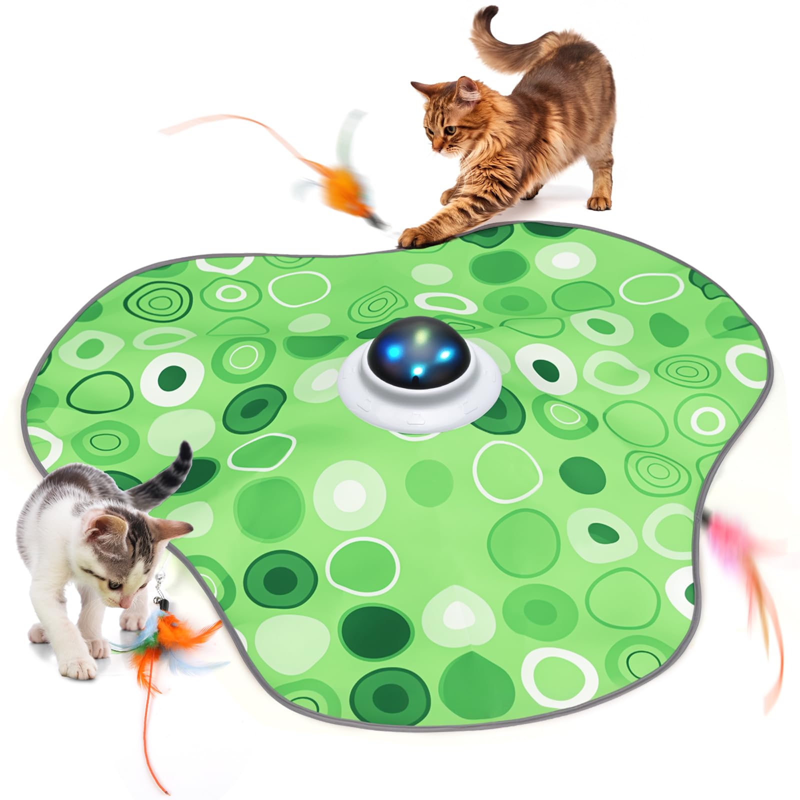 LVEPC Interactive Cat Toy, Hide and Seek Cat Toys for Indoor Cats, Touch Activated, USB Rechargeable,Moving Feather, for All Breeds Bored Indoor Cats (Green)