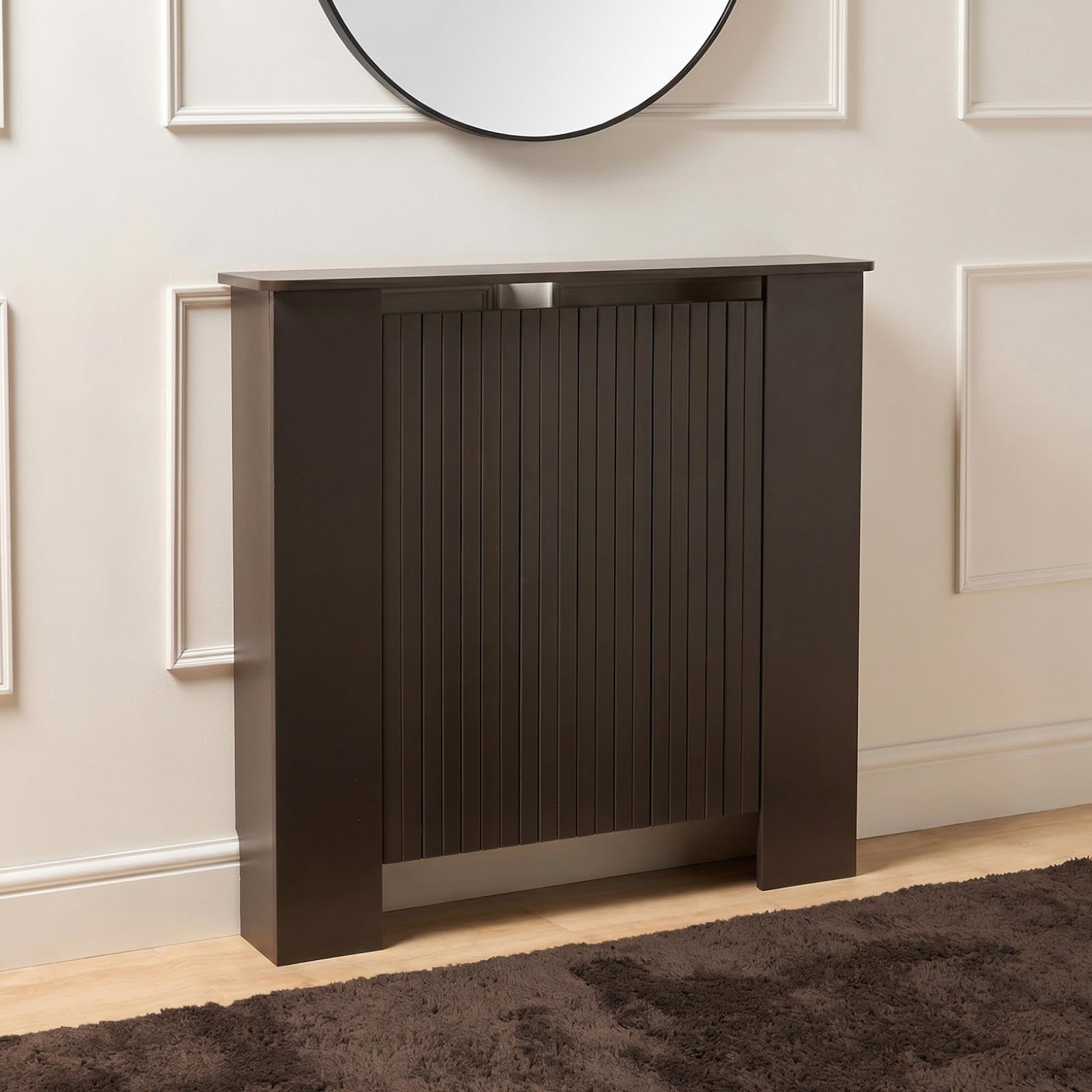 OHS Small Radiator Cover Ribbed Wooden Top Shelf Heater Cover, Chocolate โ image 1
