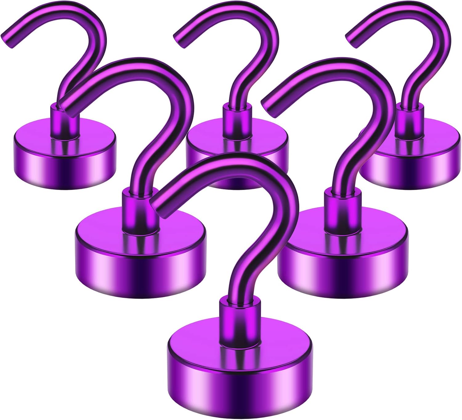 FINDMAG Magnetic Hooks, 22lbs Heavy Duty Rare Earth Magnetic Hooks for Hanging, Neodymium Magnet Hooks with Nickle Coating for Refrigerator, Home, Kitchen, Office, Cruise(Purple, 6 Pack) Thumbnail