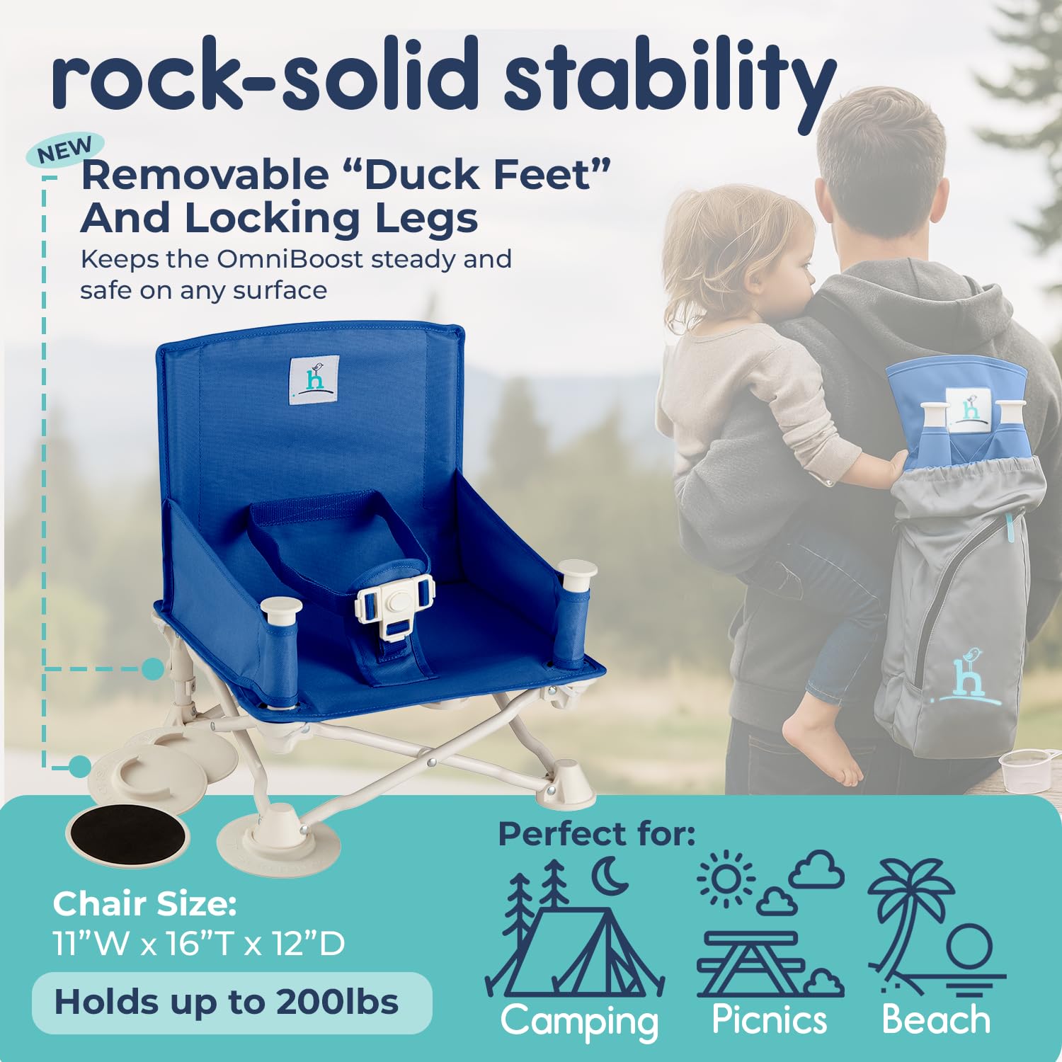 hiccapop Omniboost Travel Booster Seat with Tray for Baby | Folding Portable High Chair for Eating, Camping, Beach, Lawn, Grandma’s | Tip-Free Design Straps to Kitchen Chairs - Go-Anywhere High Chair