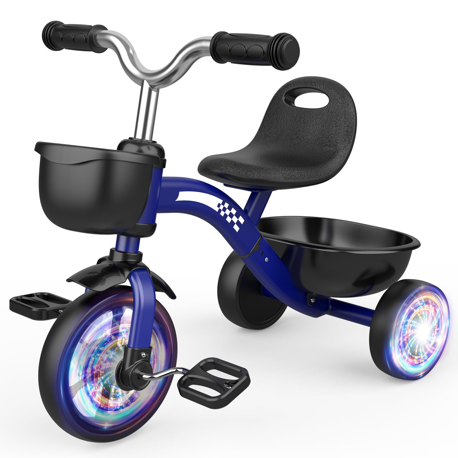 HappyGoLucky Tricycle Blue for Boys 2-5 Years, Balance Bike Kids with 3 Colorful Light Up Wheels & Adjustable Seat, Toddler Bike Gift Toy for Kids-image-1