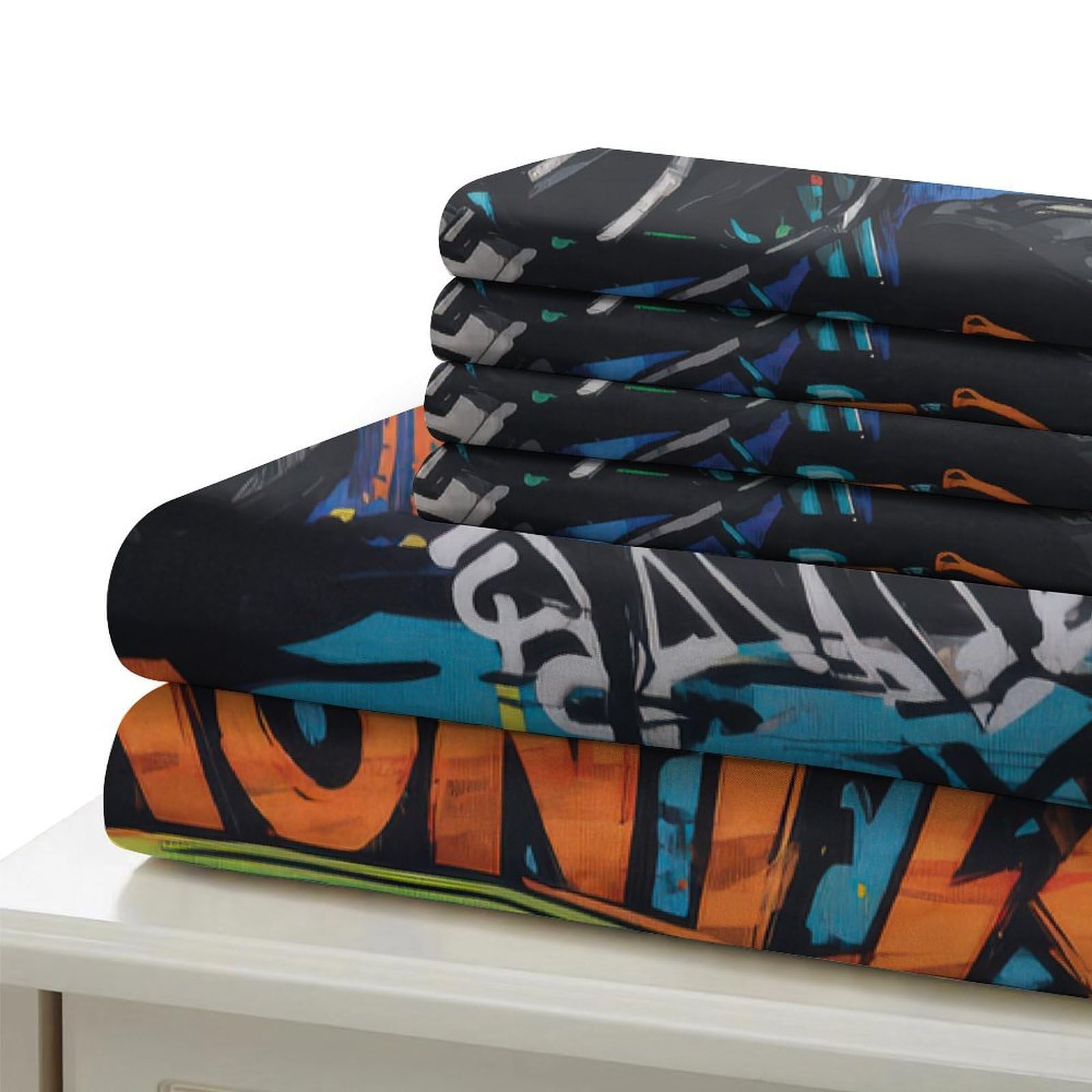 Offroad LKW 3-teiliges Reines Polyester Graffiti Kunststil Bettbezugset, Versteckter Reißverschluss, Für Kleinkinder, Babysicher & Gifffrei, Pflegeleicht King（220x240cm）