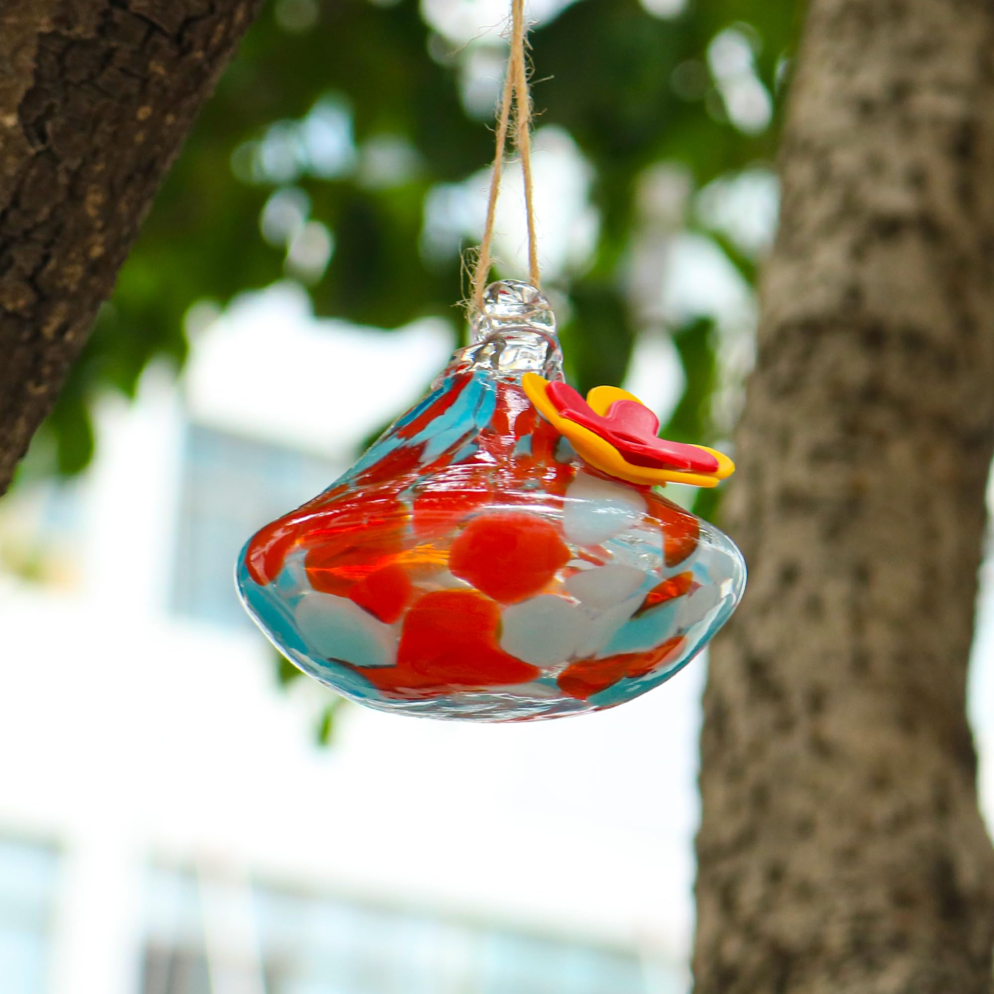 2 comederos de colibrí de vidrio soplado para colgar al aire libre, resistentes a hormigas y abejas, comedero de pájaros hecho a mano, decoración de jardín, regalo para mujeres, paquete de comederos