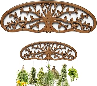 Pine Wood herb drying rack hanging, Floral-Patterned Artistic Tree Design for Kitchen Witches, Space-Saving Herb and Flower Dryer, Homesteading Supplies and Gardener Gift Choice