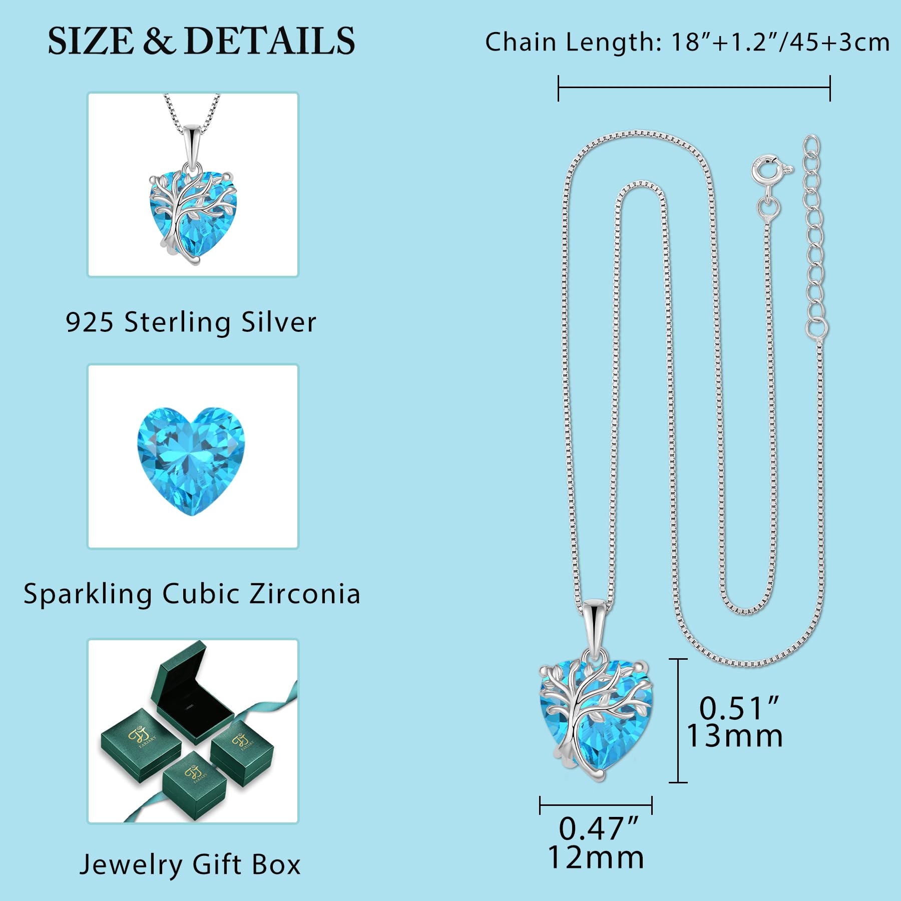 FJ Collana Albero della Vita Argento Sterling 925 Collana Cuore Ciondolo Pietre Portafortuna Gioielli per Donna