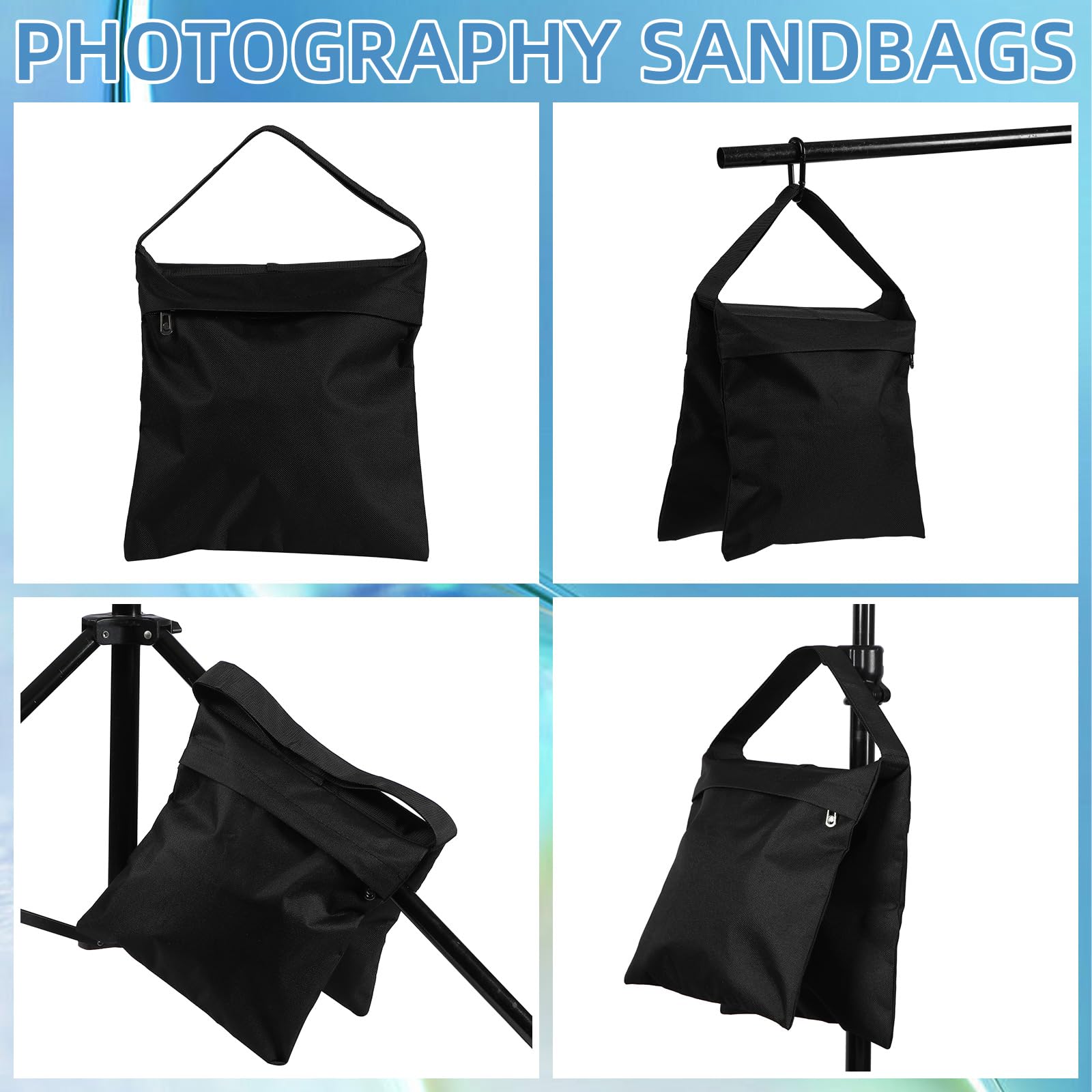 24 x Sandsäcke für Fotoausrüstung, Fotografie-Sandgewichtssäcke, robuste Sandsäcke für Hintergrundständer, Outdoor-Baldachin, Fotostativ, Pop-Up-Zelt, Schirmständer (schwarz)