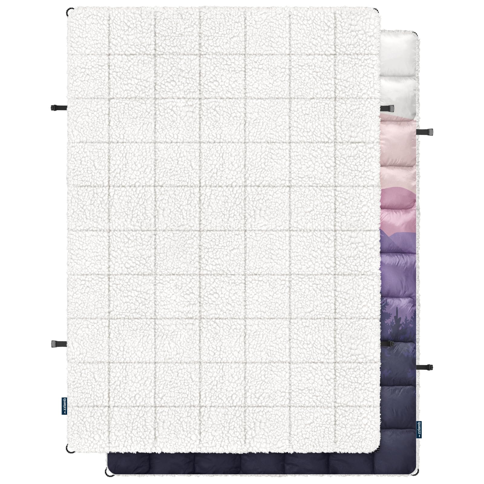 zzlamb Sherpa Puffy Camping Blanket,Outdoor Warm Wearable Fleece Blankets for Cold Weather,Camp Quilt with Sherpa Lining for Sleeping,Traveling,Backpacking,Picnics,Stadium 52x75in Lavender Ridge Fade