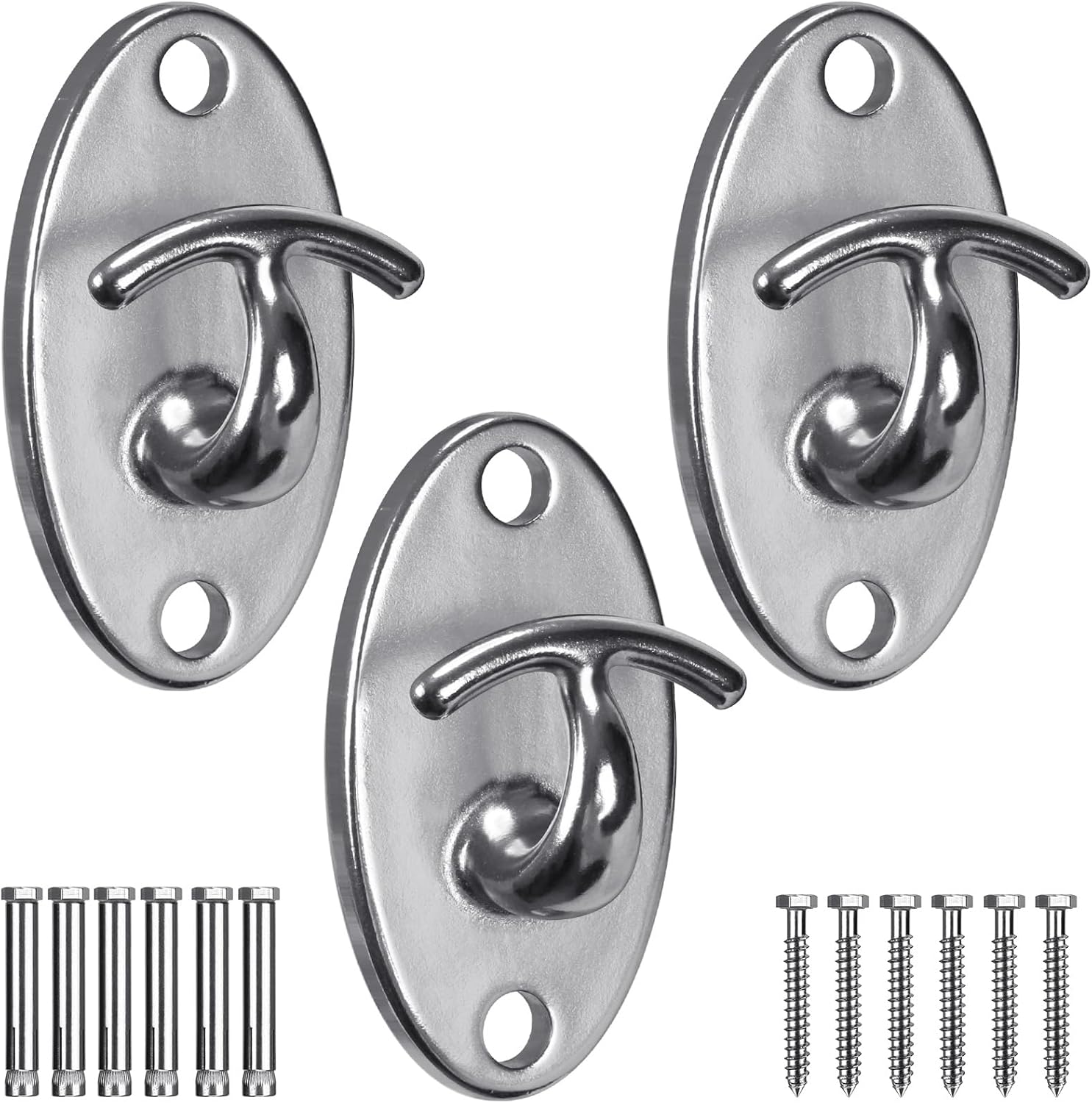 SELEWARE 3 Pack Heavy Duty Stainless Steel Wall Anchors for Resistance Bands – 2000 lbs Load Capacity, Space-Saving Home Gym & Physical Therapy Mounts for Strength Training & Body Weight Straps