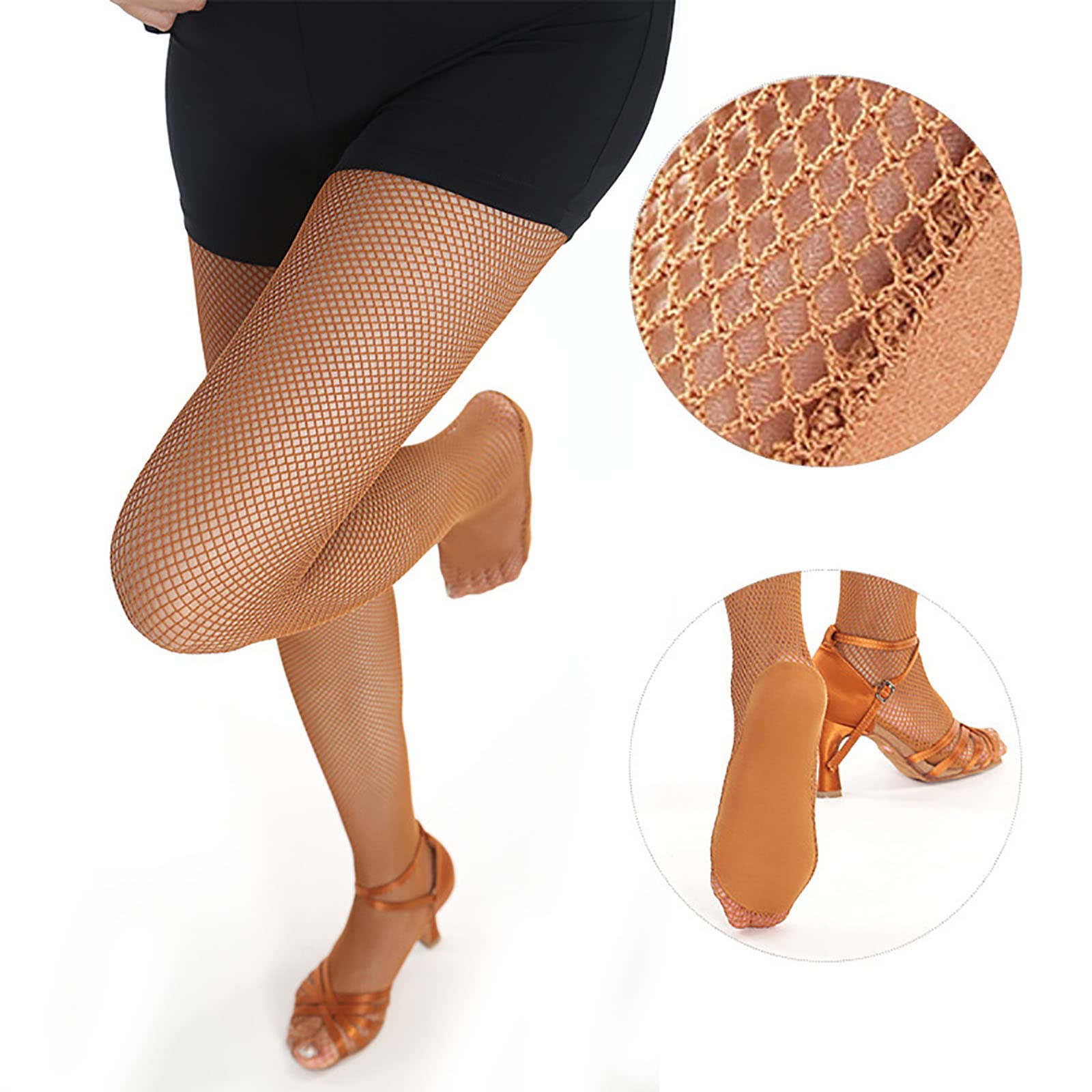 7HAHA3 Latin Dance Pantyhose Stockings Socks Professional Hard Fishnet Women's Studio Basics Seamless Tights 2 Pair,Brown,L(180cm/6ft)