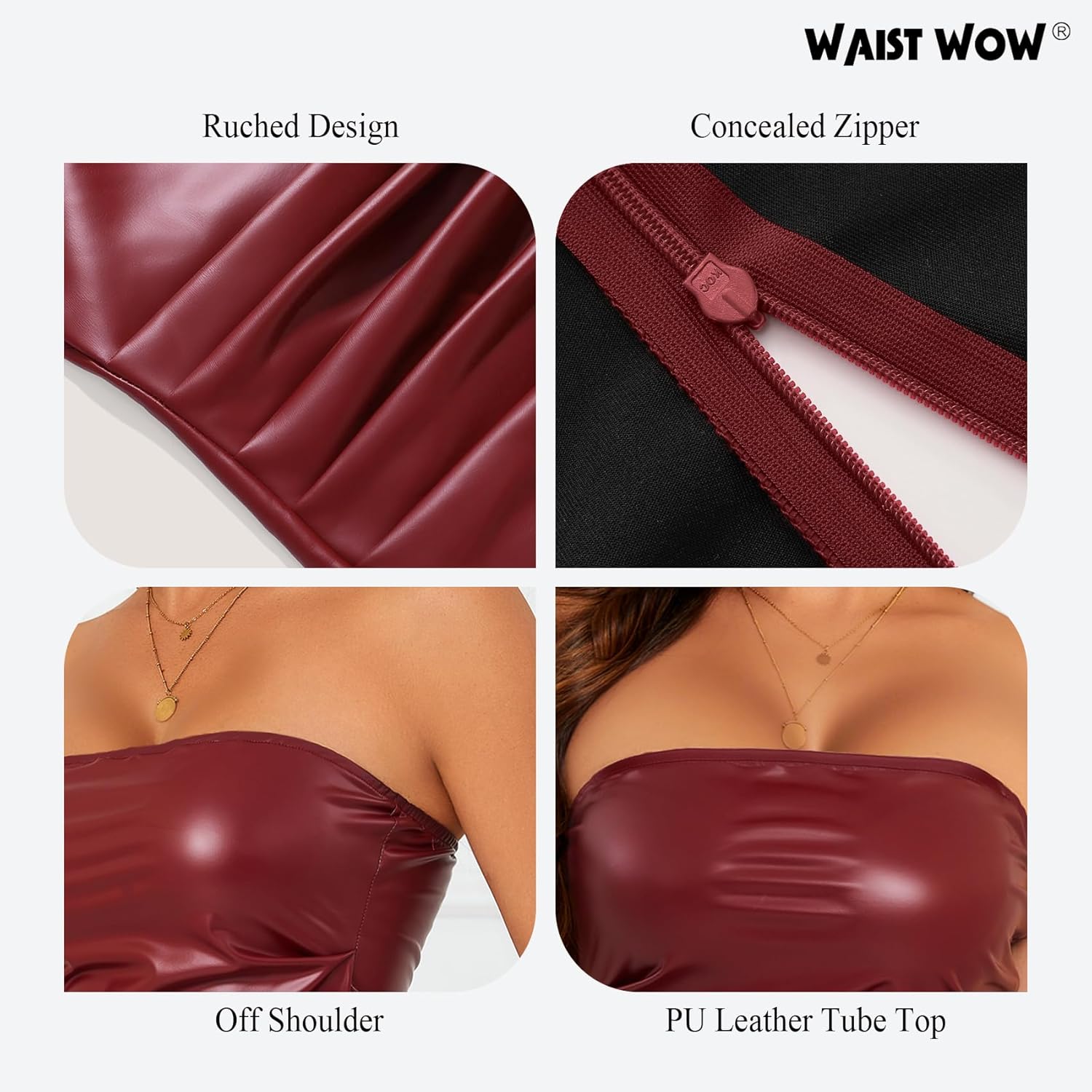 Women's PU Leather Tube Top Strapless Ruched Tank Tops Sexy Bandeau Going Out Shirt Partywear Club Concert Outfit - Image 5