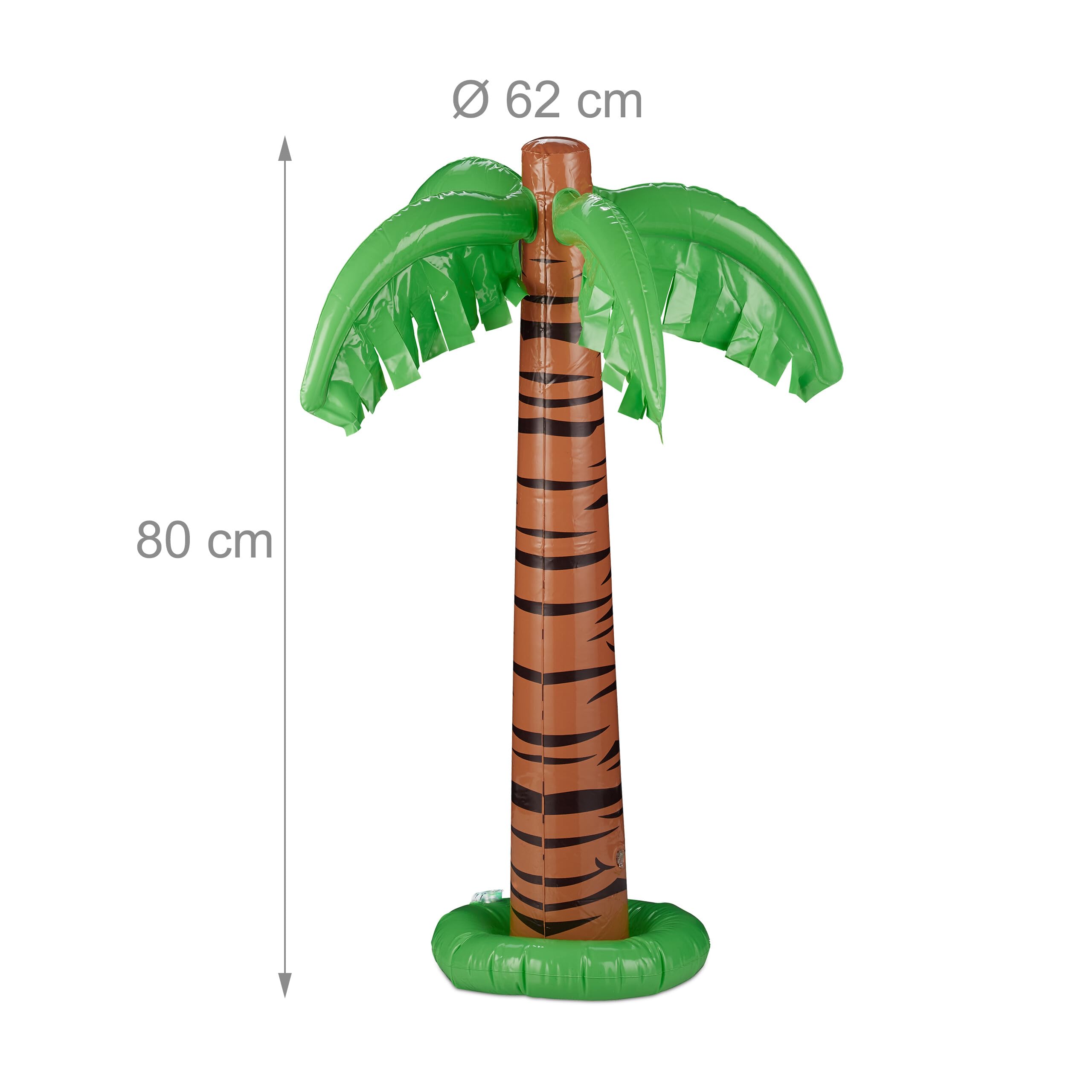 Relaxdays Nadmuchiwana palma, zestaw 2 sztuk, dekoracja na imprezę, basen i plażę, palma hawajska, duża, 80 cm wysokości, plastikowa palma, zielono-brązowa