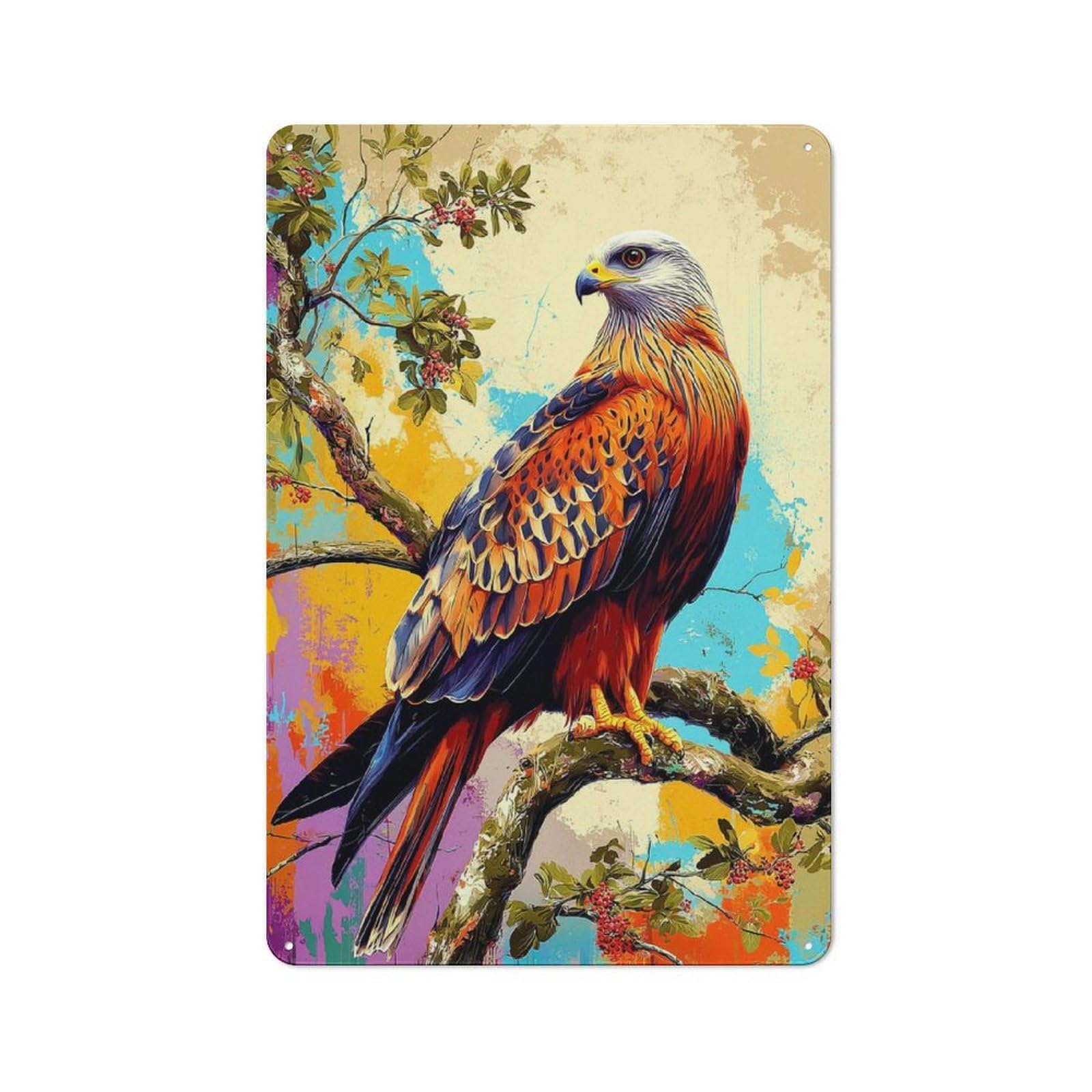Retro Colorful Eagle Perched on Branch -1 Metal Sign 30x20cm, Classic Pub Decor for Cafe, Pub, Workshop Or Home Bar, for Casual British Interiors