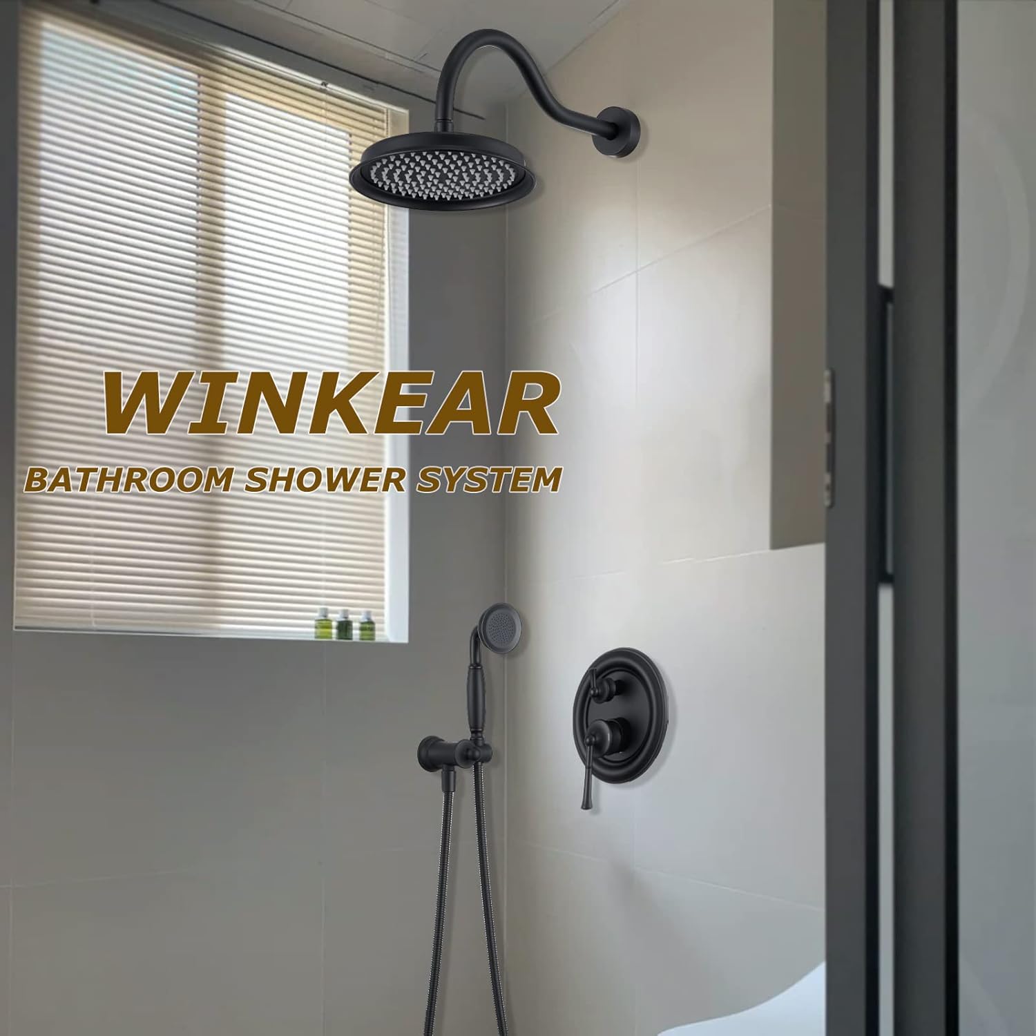 Roman Bathroom Faucet Shower Set, Deck Mount Bathtub Faucet 5 Hole Piece, Vintage Shower System Faucet, Rain Shower Head & High Pressure Handheld Shower, Matte Black