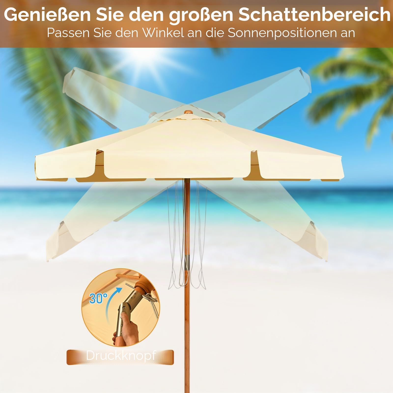 GIANTEX 3 m Sonnenschirm für den Außenbereich, 2 in 1, neigbar und zusammenklappbar, mit 8 Rippen, 48 mm Mast, mit Sonnendach für Regen und Sonne, in 2 Farben erhältlich