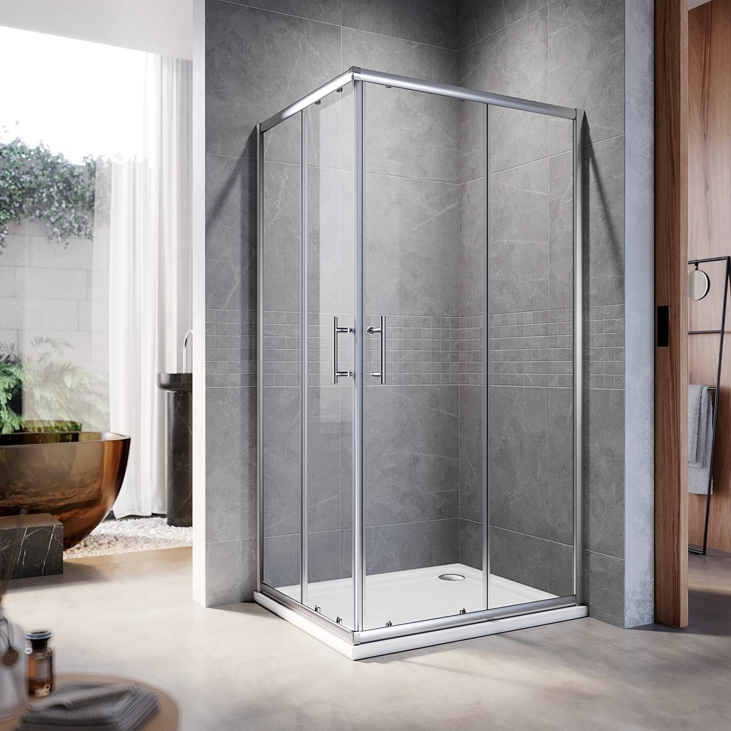 ELEGANT 760 x 700 mm Sliding Corner Entry Shower Enclosure Door Cubicle
