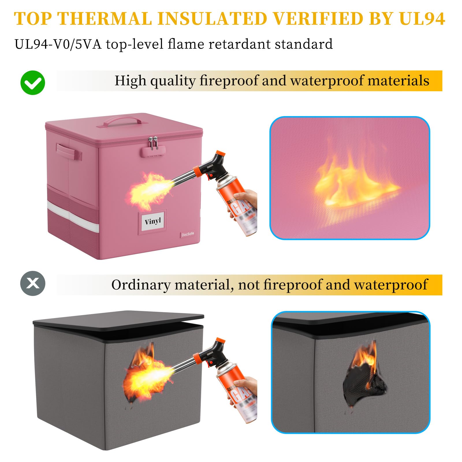 DocSafe Caja de almacenamiento de discos de vinilo con cerradura, organizador de discos ignífugo y resistente al agua para más de 100 discos individuales (12 pulgadas), caja de almacenamiento plegable