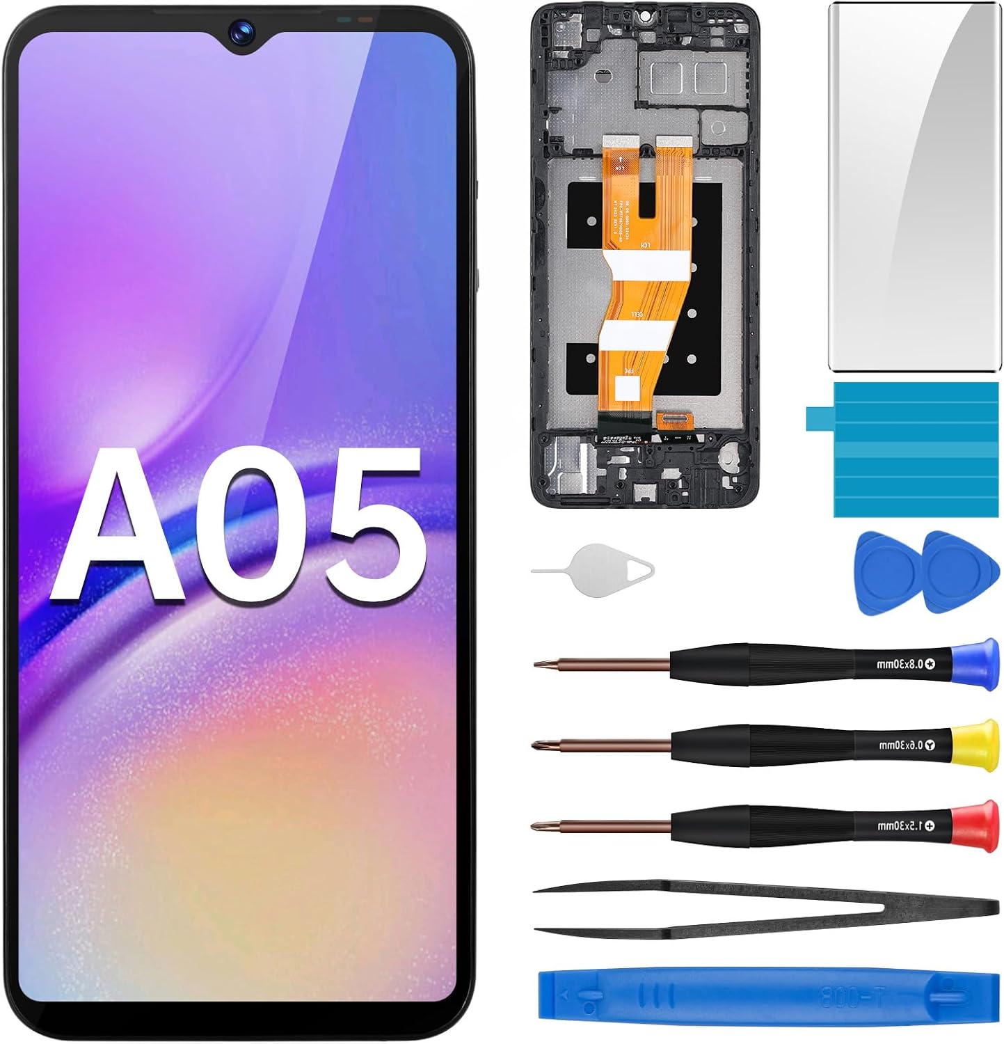 for Samsung Galaxy A05 Screen Replacement with Frame LCD Display Touch Digitizer Full Assembly Fix Glass with Repair Tools Kit SM-A055F (A055F/DS A055M/DS)