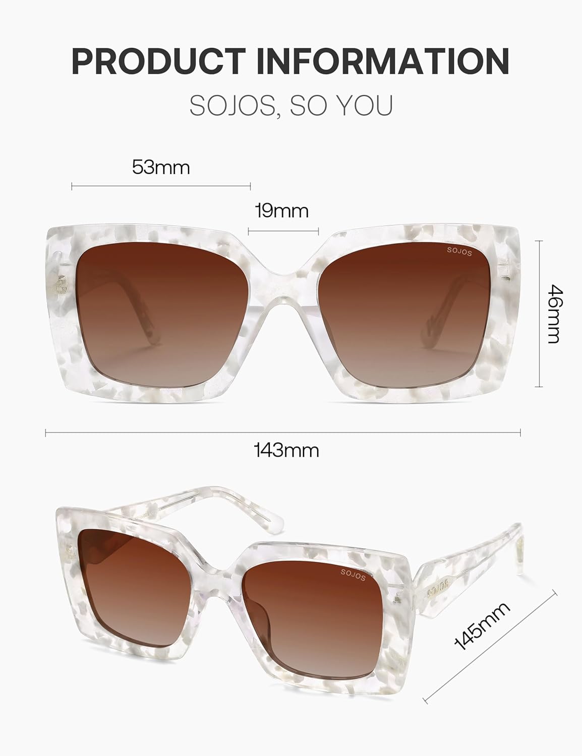 SOJOS Retro Oversized Square Acetate Sunglasses Women, Polarized Trendy Ladies Shades Sun Glasses, Big Crush