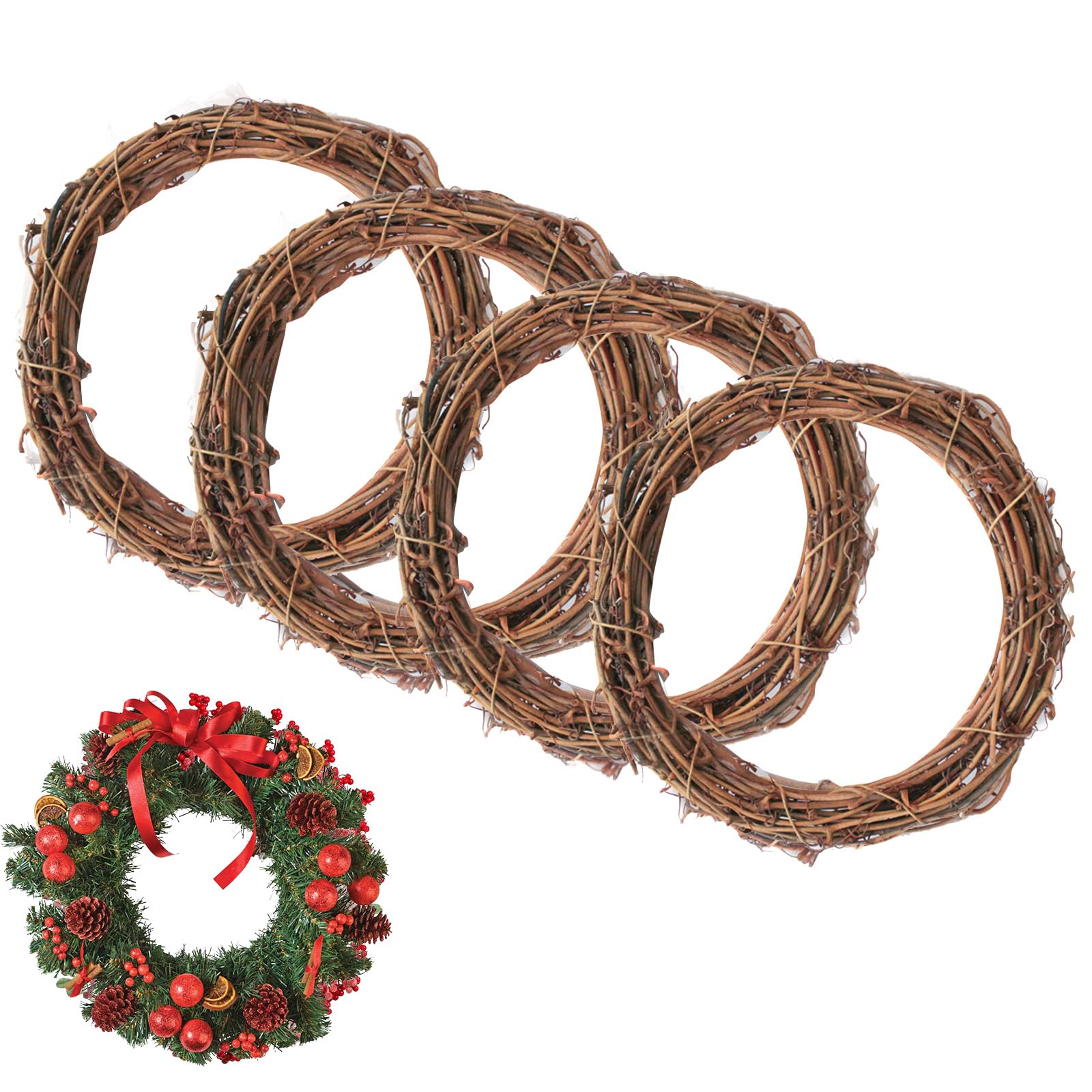 Xmshyodsm Brown Natural Grapevine Wreath, 4 Pcs Vine Branch Wreath, 20 Cm Christmas Rattan Hand-Woven Rings Round Garland Rattan Branch Garland For Diy Wreaths Xmas Halloween Easter Wedding And Party Decors
