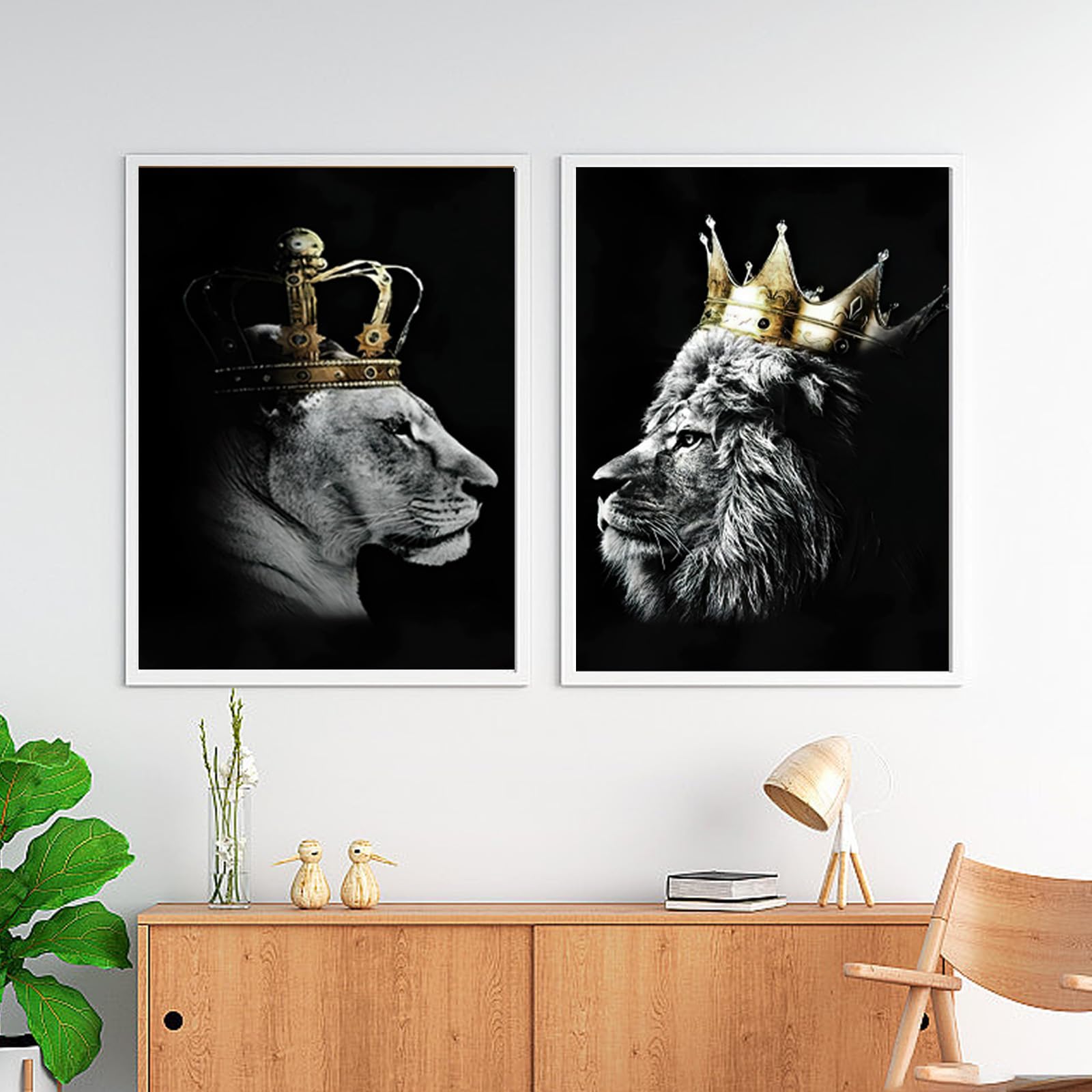 Empire Interactive - Stampa su tela, con leone e leonessa, per soggiorno, camera da letto, decorazione per la casa, senza cornice(B,2x60x90cm)