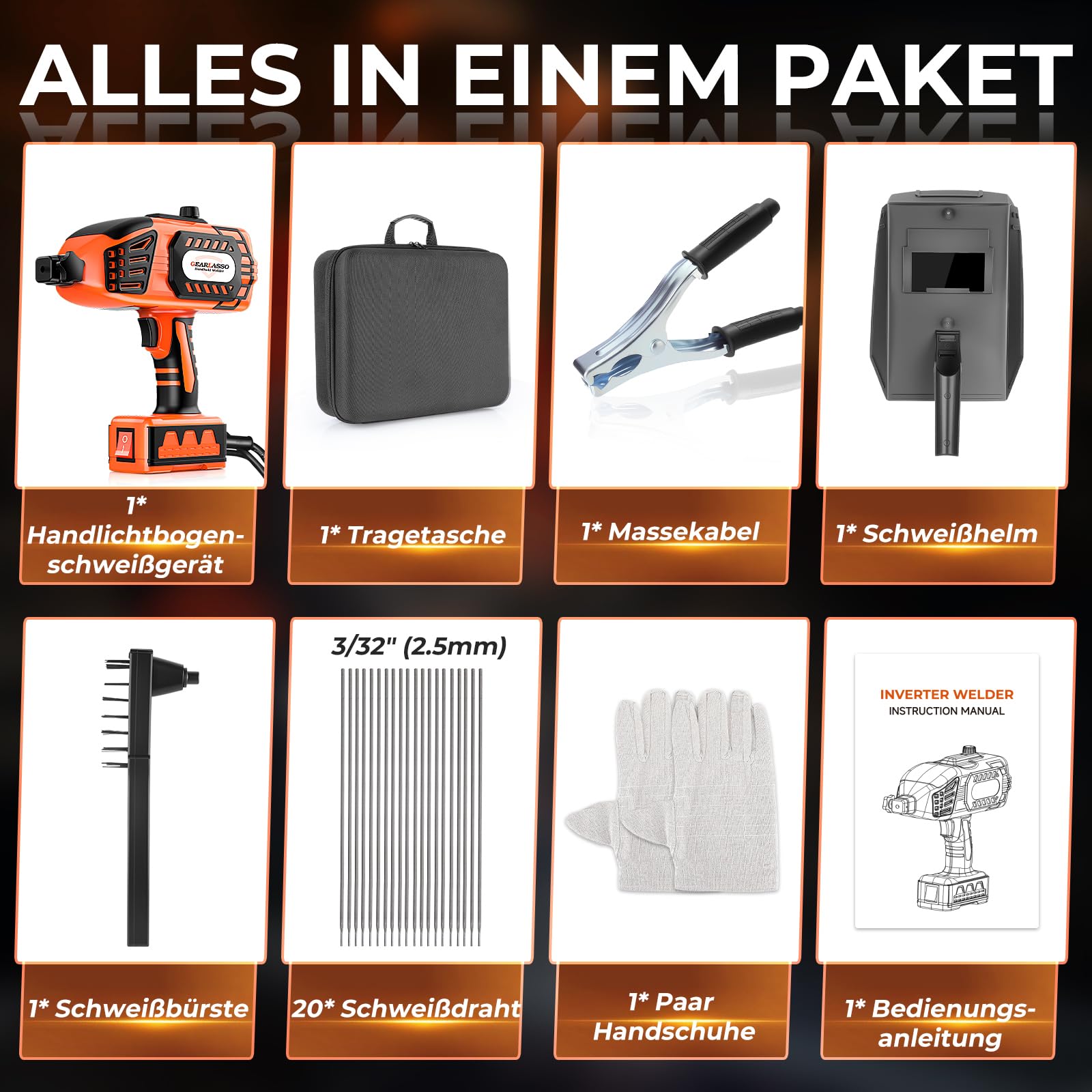Handschweißgerät, 110V 120A Elektroden Schweißgerätmit IGBT-Wechselrichter, 5 variable Stromeinstellungen, tragbares Lichtbogenschweißgerät, passend für Schweißstäbe von 3/32"-1/8"(2.5-3.2mm)