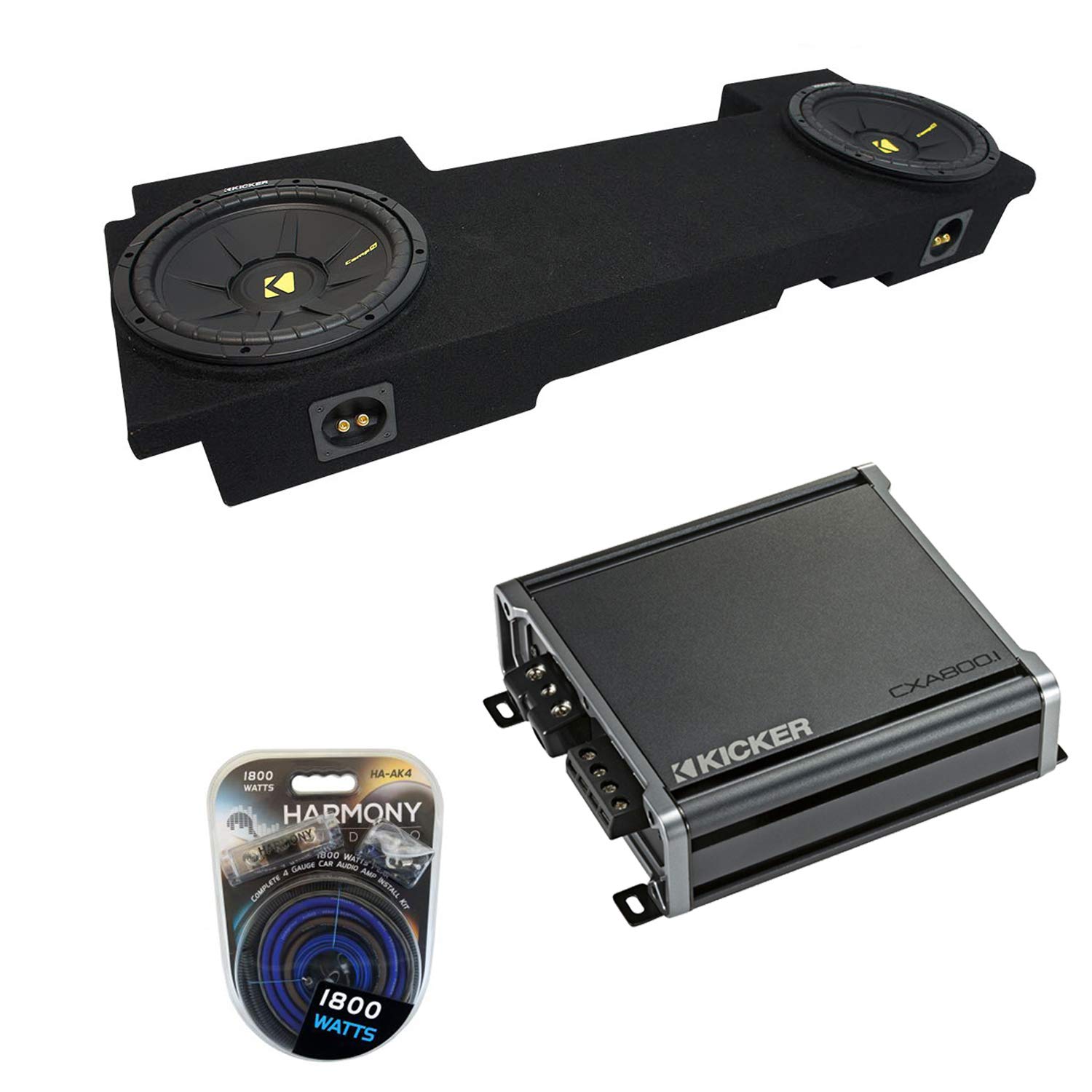 Harmony Audio Compatible with 2002-2013 GMC Sierra HD Crew Truck Kicker Bundle CompC CWCS10 Dual 10