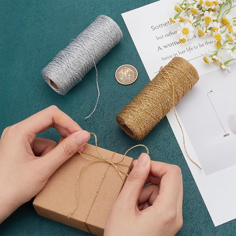 PH PandaHall 200m Metallic Thread Cord 1mm Christmas Twine String Gold and Silver Decorative Thread Sparkle Thread Ribbon Present Wrapping Cord for Christmas Crafting DIY Gift Wrapping Decoration - Image 3