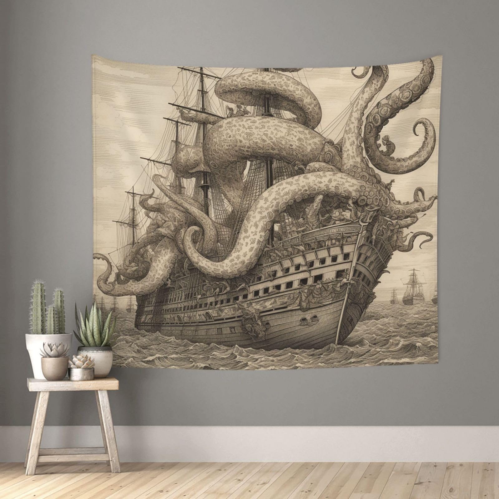 FodPand Sailing Pirate Octopus Tapestry for Bedroom Aesthetic, Wall Hanging Tapestries Art Decor Backdrop Wall Tapestry for Dorm Living Room Funny Poster Party Banner Background 51" X 60"