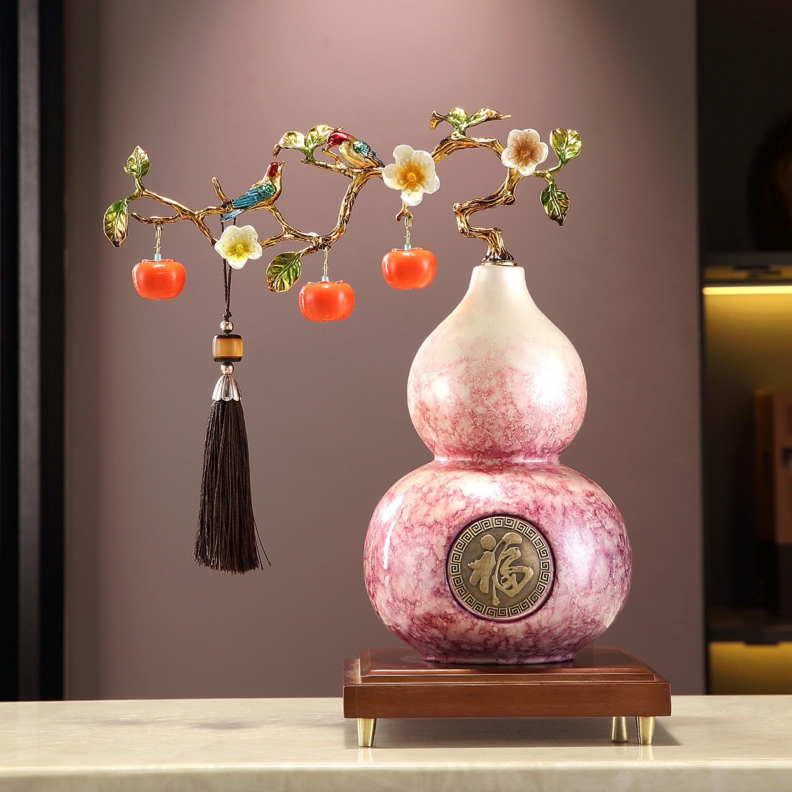 Feng Shui ceramiczna tykwa Wu Lou, tradycyjny chiński wystrój powodzenia dla bogactwa i zdrowia, prezent amulet błogosławieństwa dla bliskich, przyjaciół rodziny,A