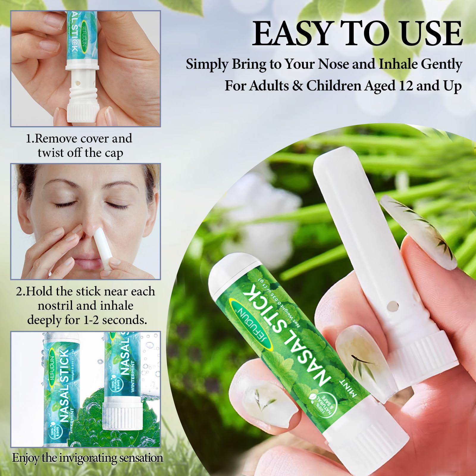 Nasal Stick 8 Pack, Inalatore Nasale, Rapido Sollievo dal Naso Chiuso, Bastoncini Profumati agli oli Essenziali, Migliora la Respirazione e la Concentrazione