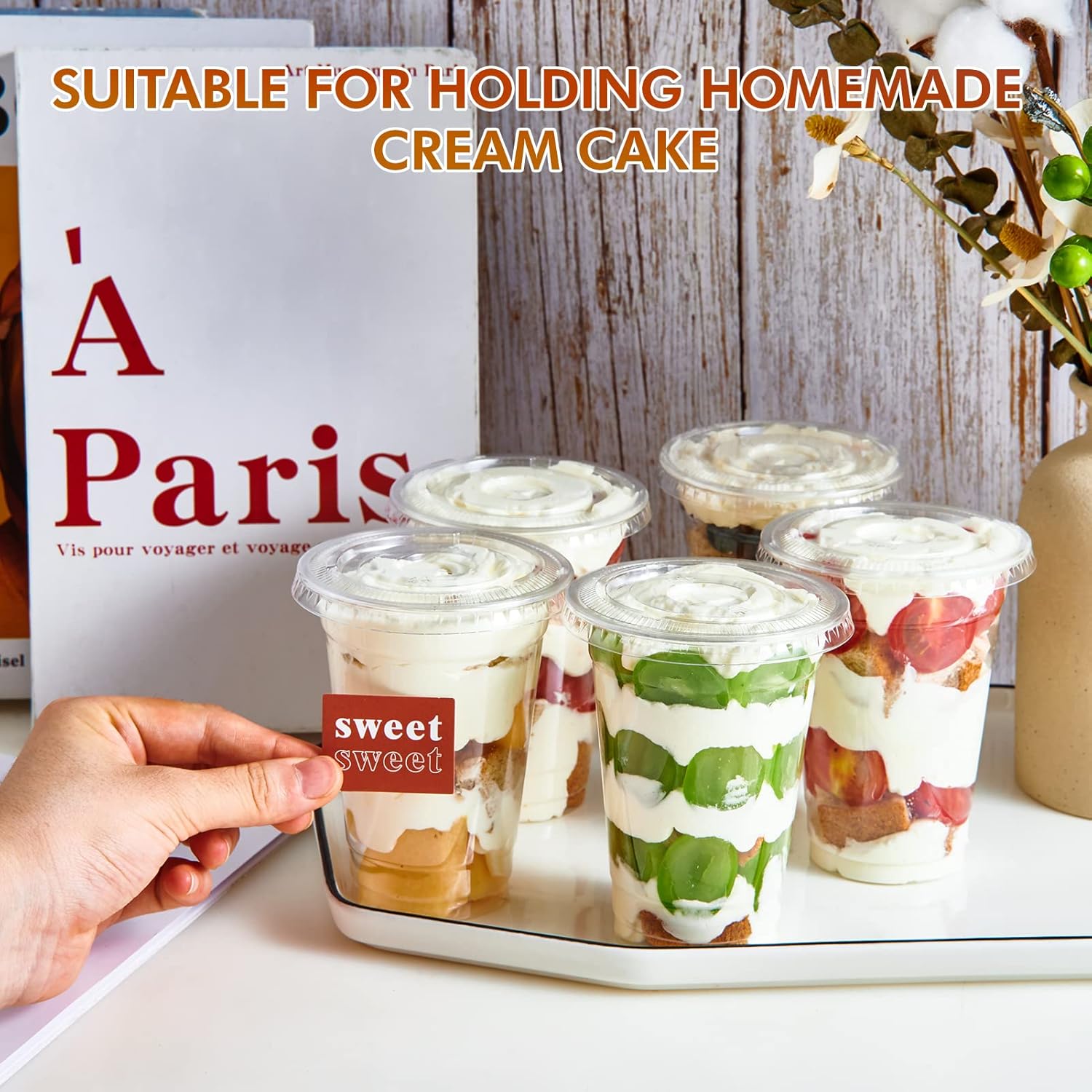 Lilymicky 200 Sets 10 oz Clear Plastic Cups With Flat Lids, 10 Ounce Disposable Drinking Cups for Smoothie, Slurpee, or Any Cold Drinks - Image 4