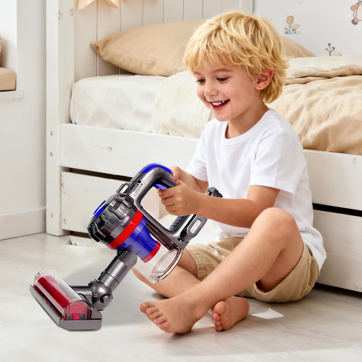 VARANO 3-in-1 Kinderstaubsauger mit echter Saugfunktion – Kinder Staubsauger mit Saugleistung, realistisches Rollenspiel & Montessori Lernspielzeug für Jungen & Mädchen ab 3 Jahren (Rot/Violett)