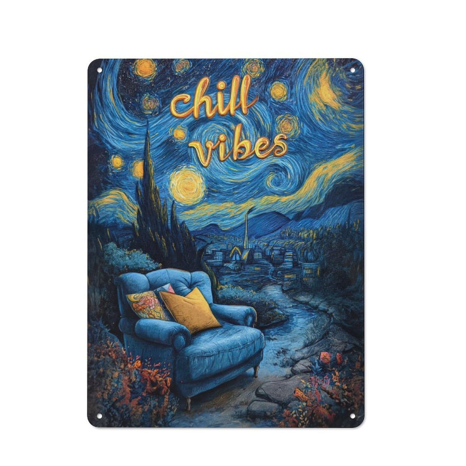 Junmoney Starry Night Chill Vibes Retro Metal Sign 40X30cm For Lounge Or Reading Corner, For An Autumn Wall Display In Lounge And Reading Corner
