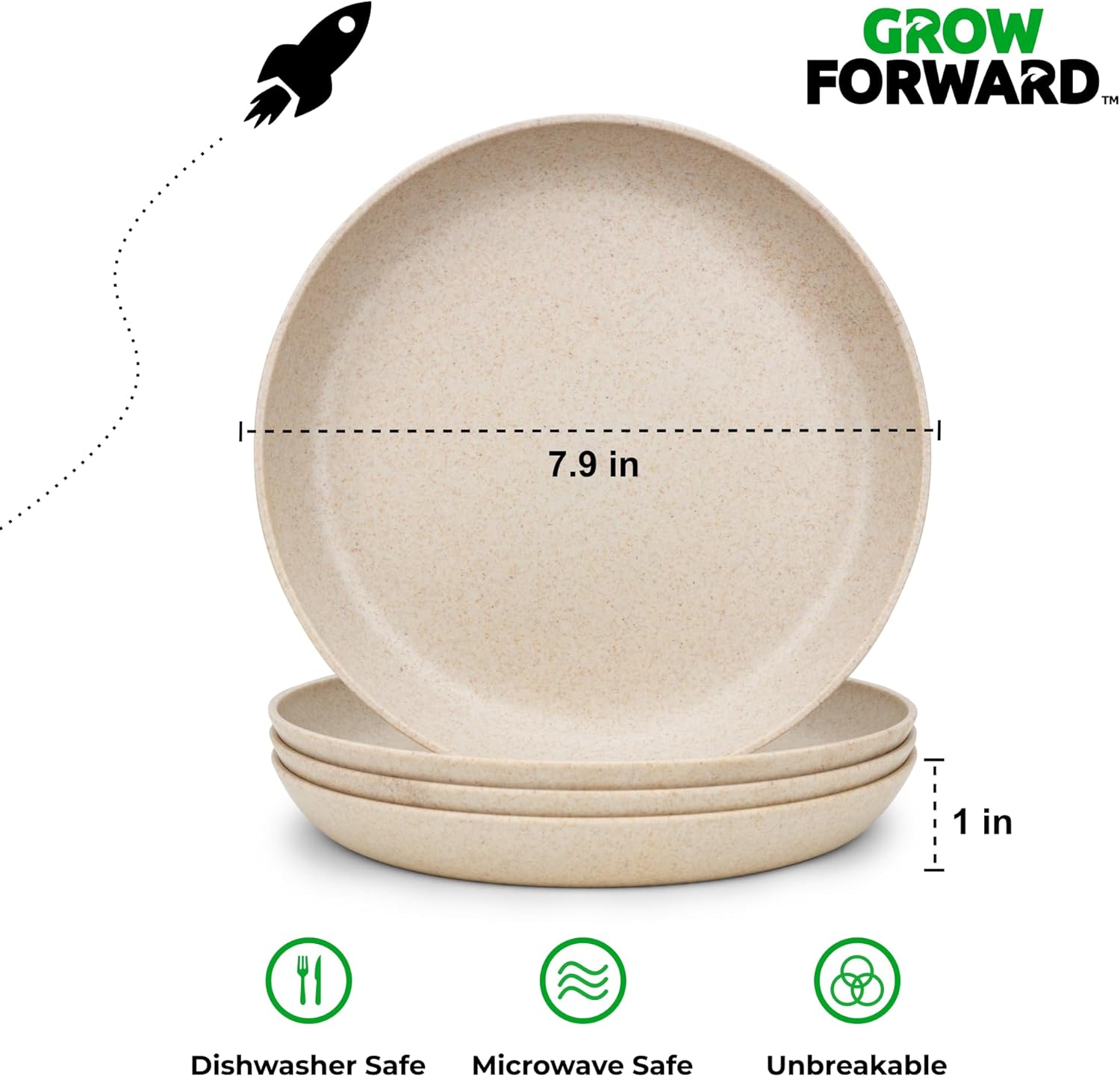 Grow Forward 小麦わらキッズプレートとボウルセット - 壊れない食器洗い機&amp;電子レンジ対応のプラスチック製皿 8