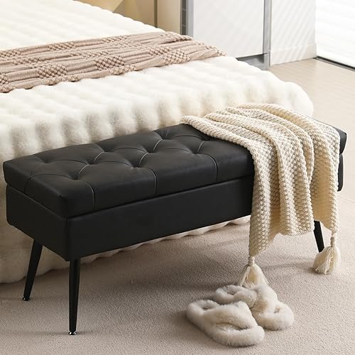 Miniatura 8 de CUYOCA Banco otomano de almacenamiento, banco de entrada de piel sintética de 40 pulgadas, otomano largo con almacenamiento para sala de estar,