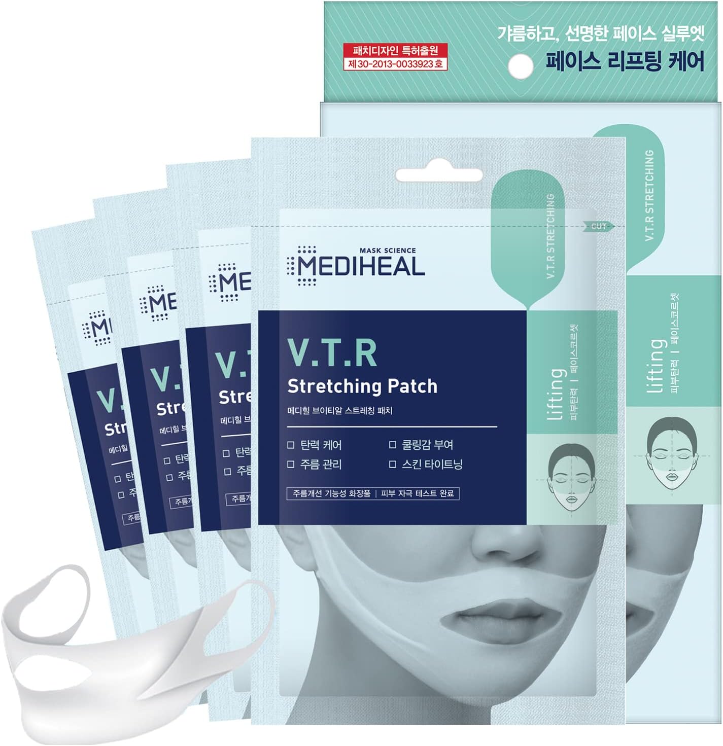 Mediheal V.T.R Stretching Patch 1 pack (4pcs) - High Adhesive Tension Intensive Face Lifting and Tightening Band Mask Sheet, Anti-Aging, Prevents Double Chin for Sagging Skin, Firming and Elasticity