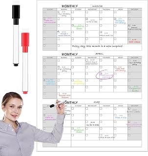 46 x 63 Vertical 3 Month Dry Erase Calendar for Wall Extra Large Undated Whiteboard Calendar Planner with 2 Whiteboard Markers and Adhesive Stickers for Home Office Projects Wall